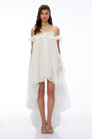 Brooklyn White Glossy Bubble Hem Mini Dress