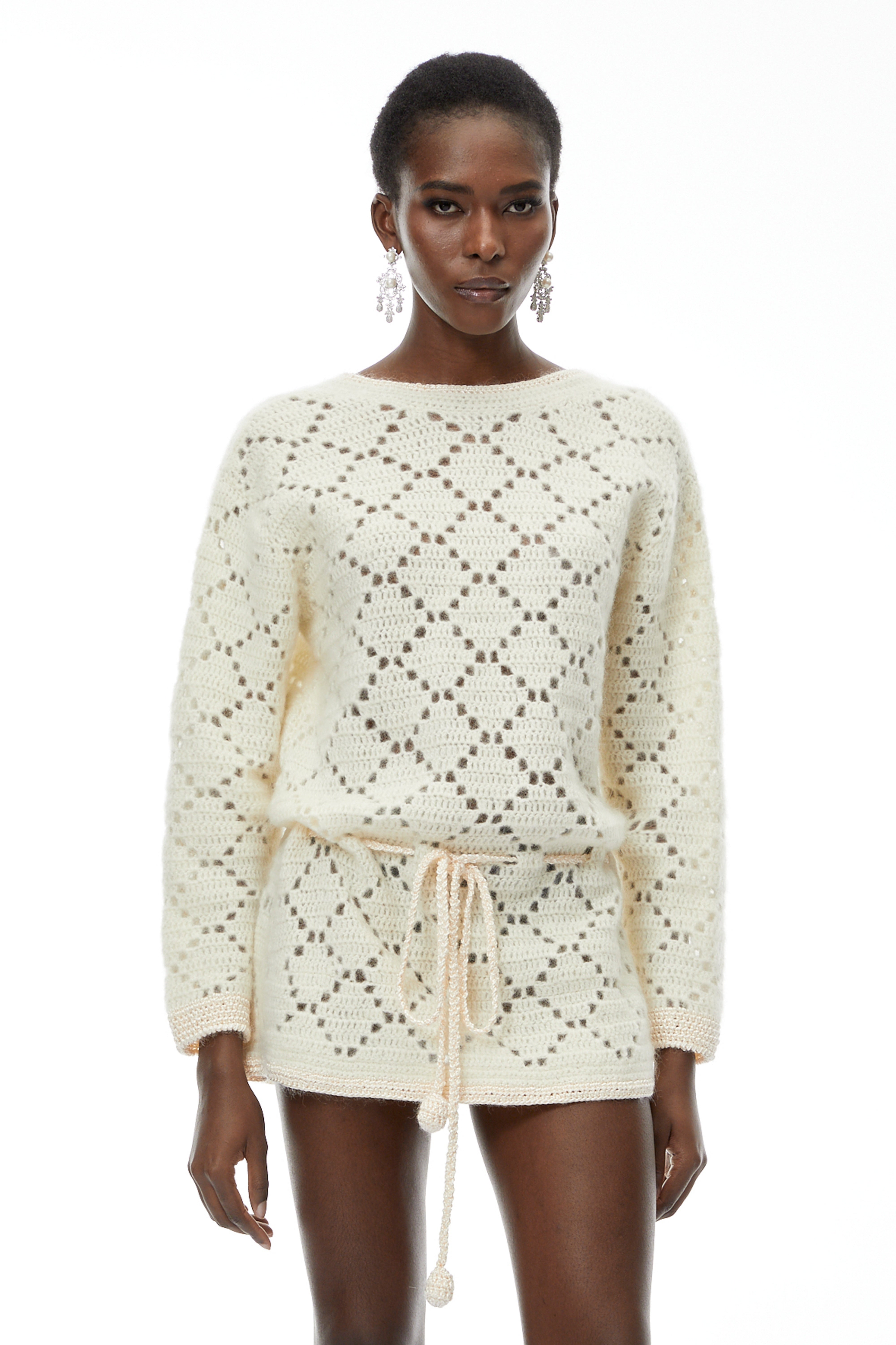 Harper Cream White Open Back Knit Mini Dress