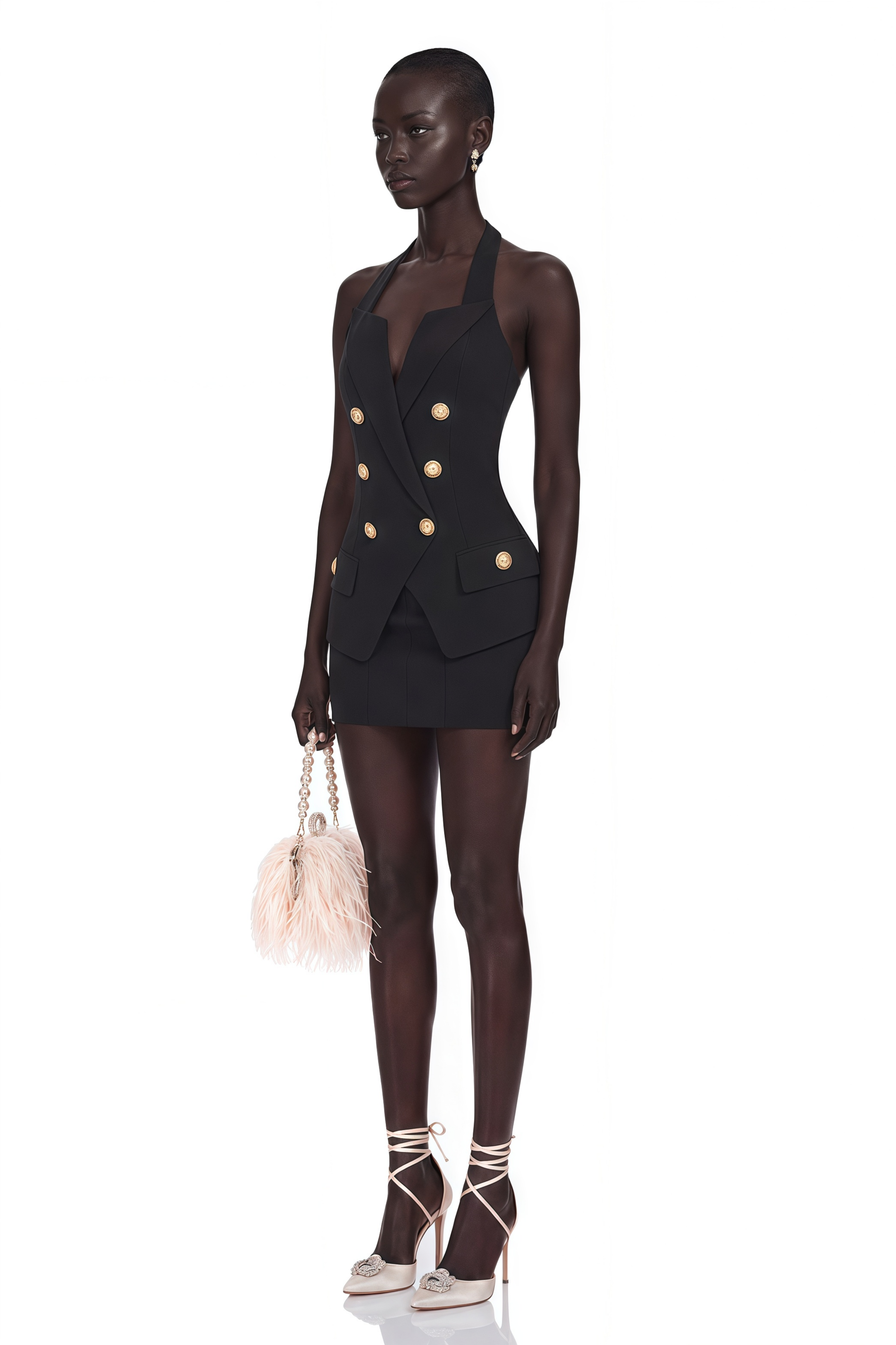 Harper Black Tailored Double-breasted Halterneck Top