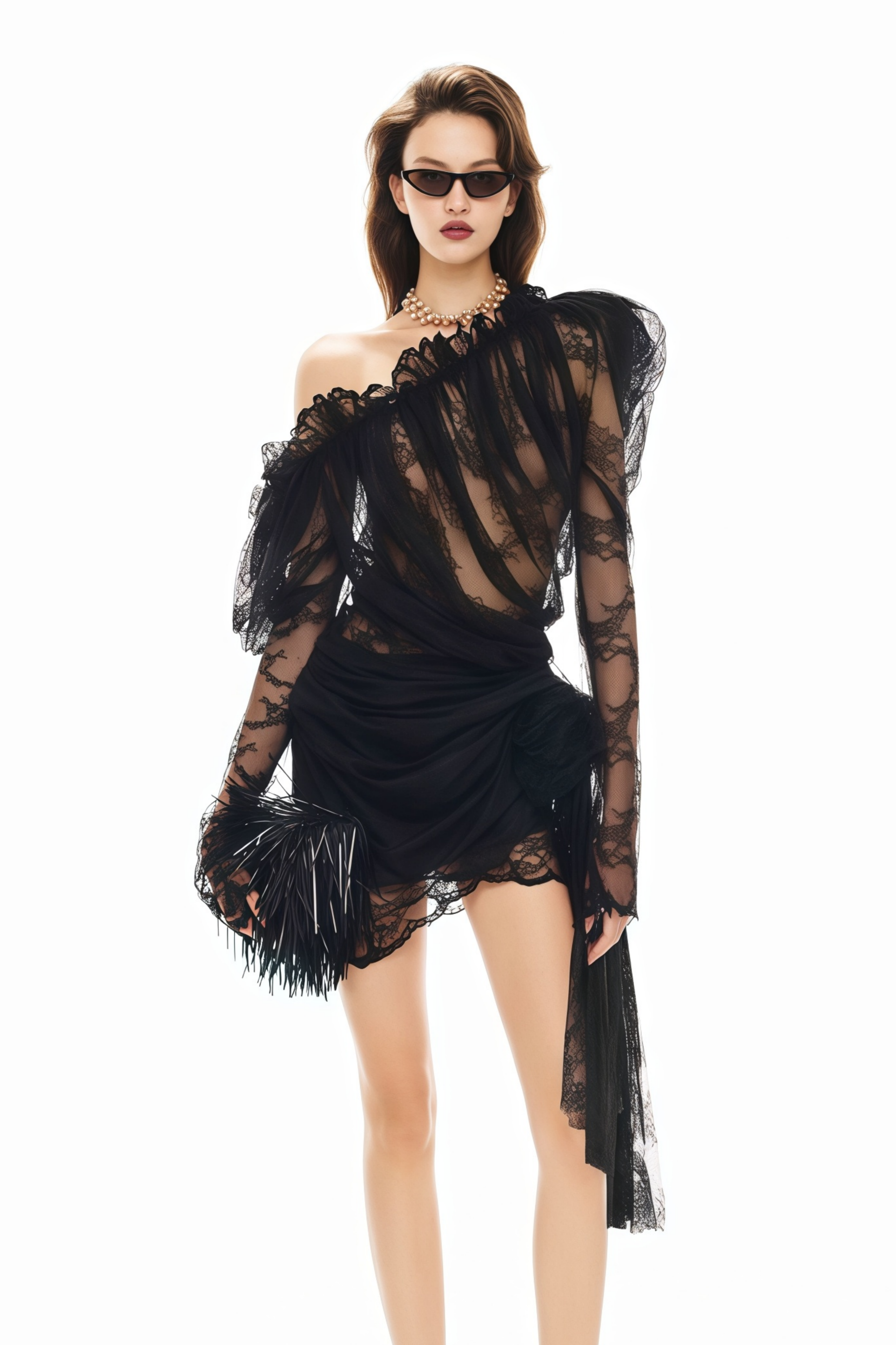 Alexis Black Semi-Sheer Floral Lace Mini Dress