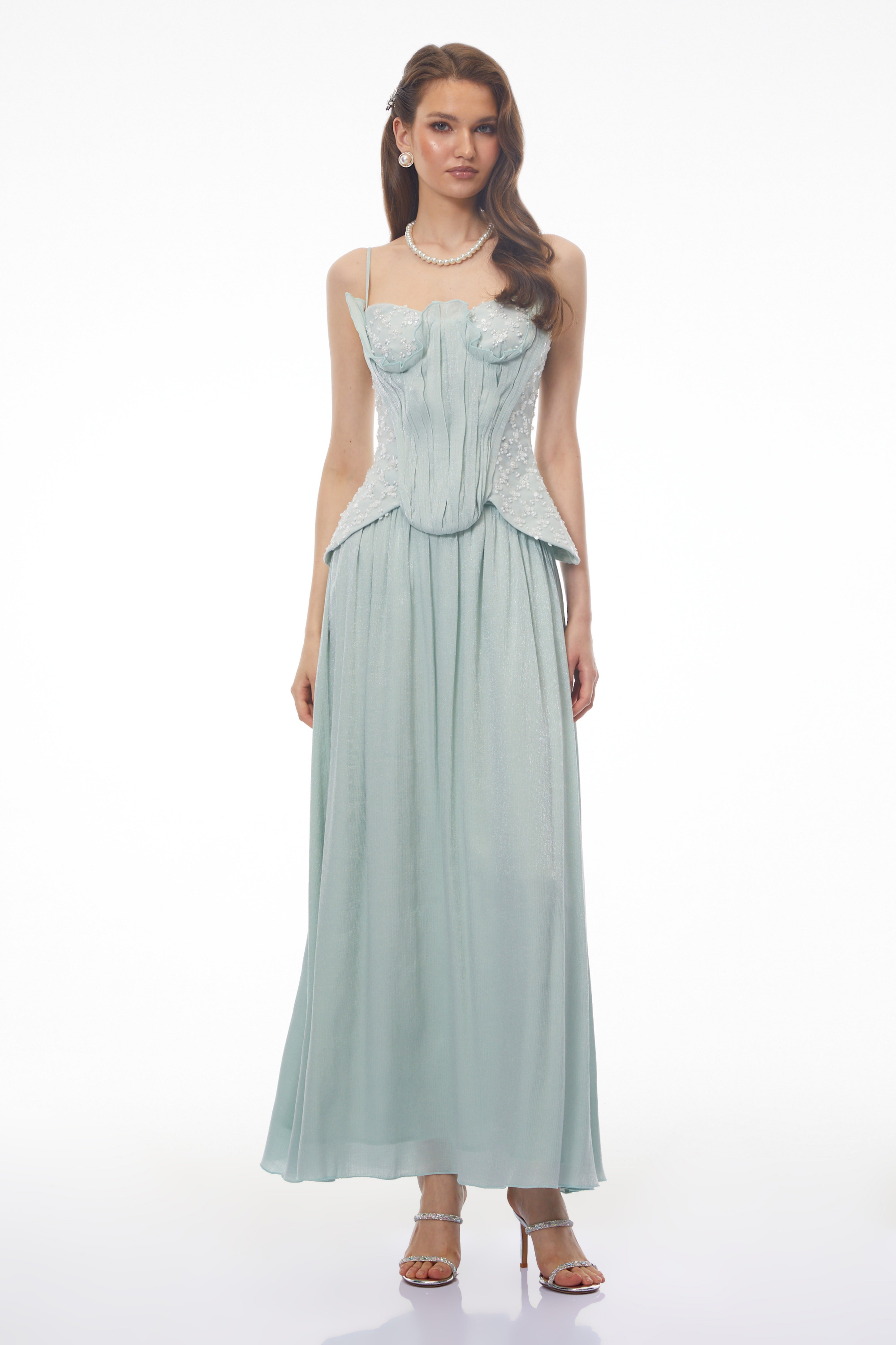 Hattie Turquoise Sequin Ruffled Top & Skirt Set