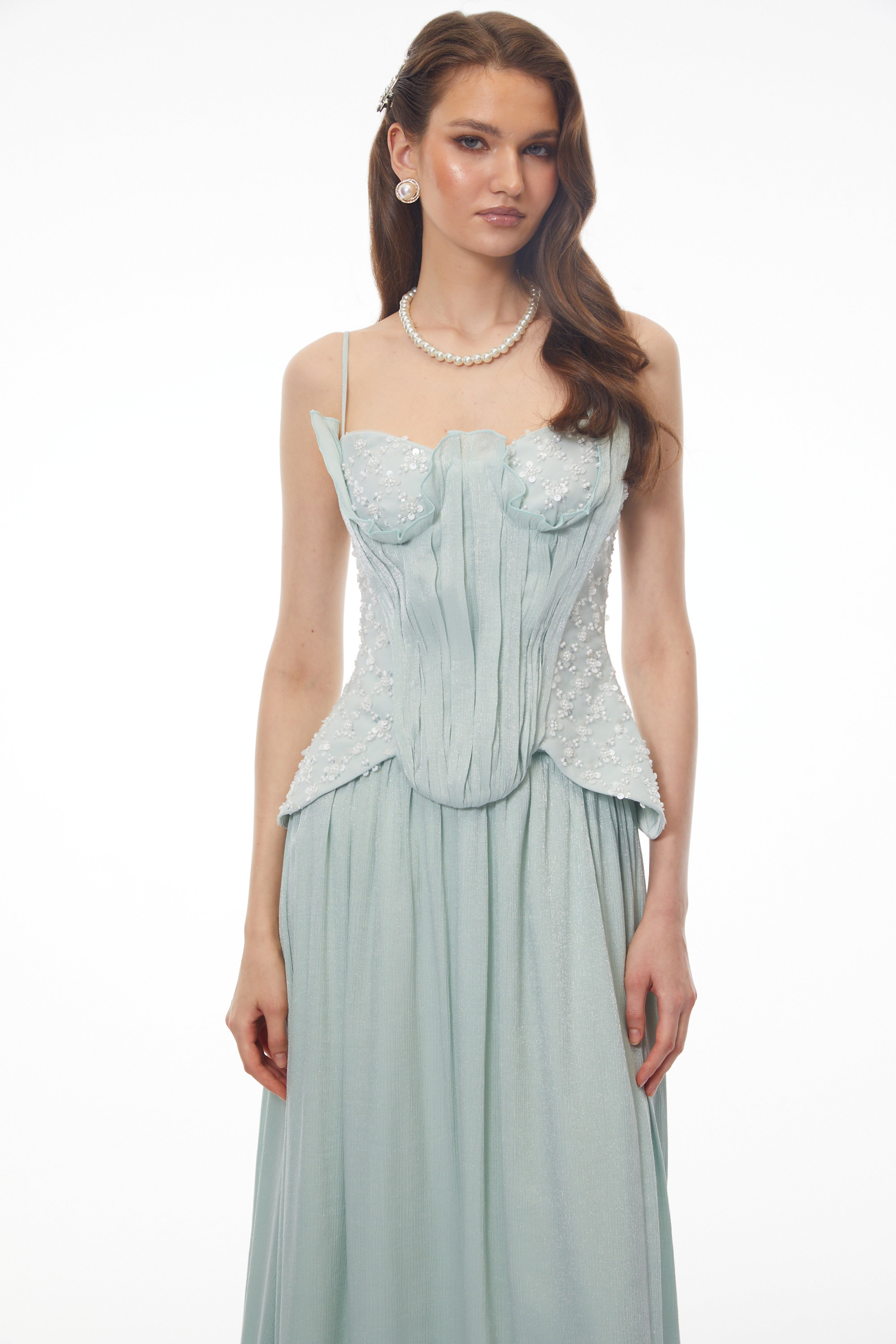 Hattie Turquoise Sequin Ruffled Top & Skirt Set