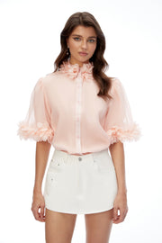 Hattie Pink Short Sleeve Blouse with 3D Florals