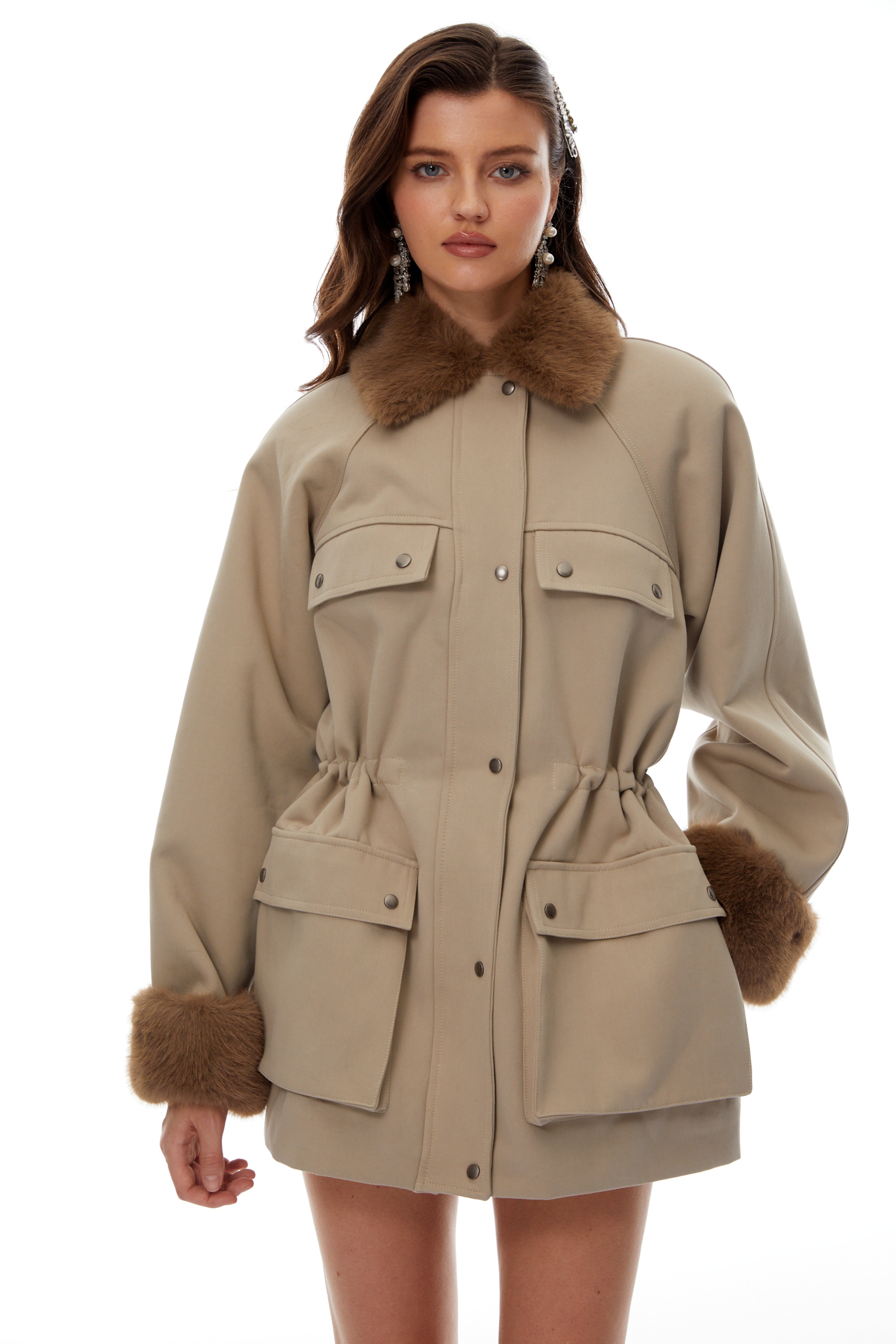 Haven Neutral Faux-Fur Trim Balmoral Jacket (Final Sale-US Only)