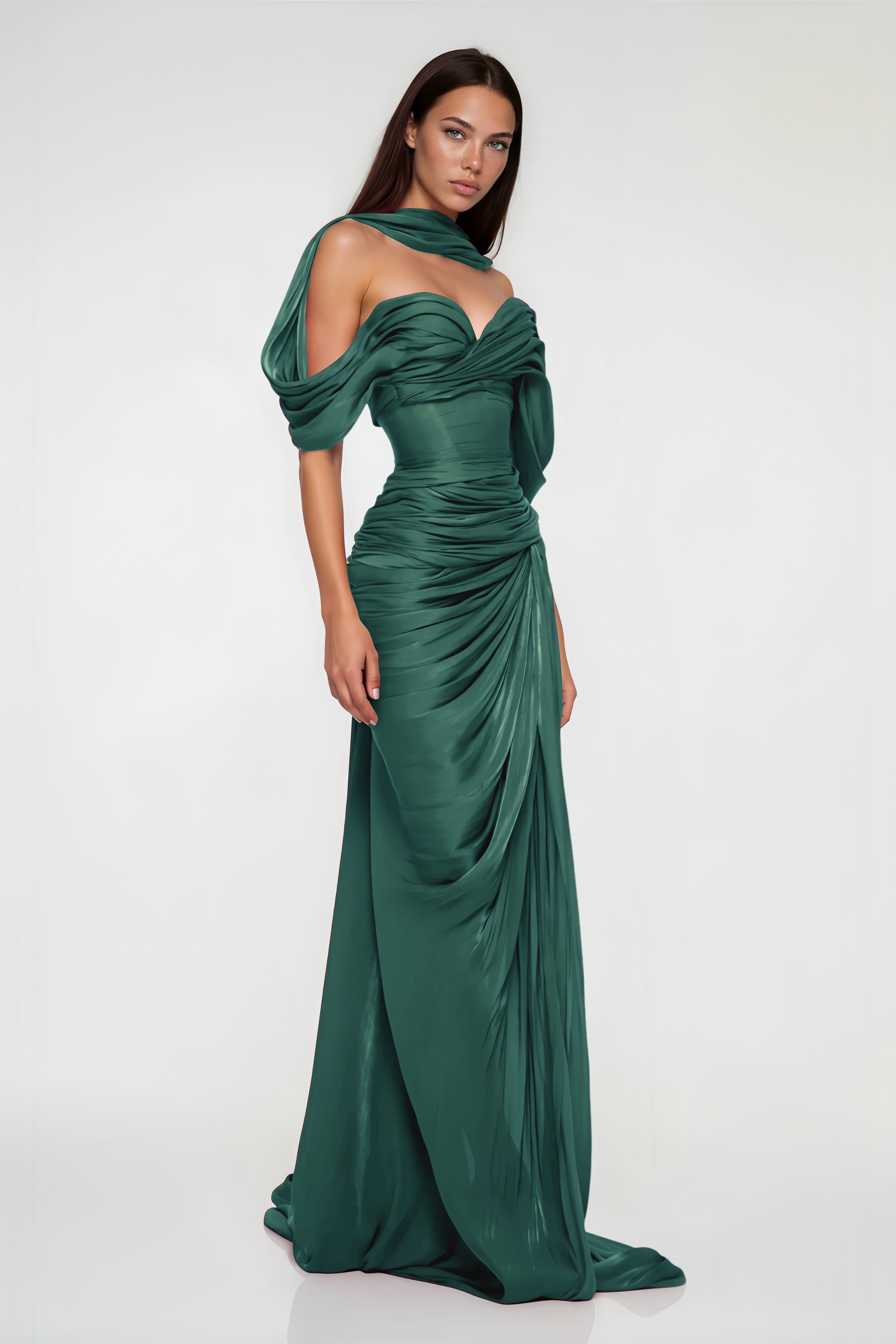 Hazel Green Asymmetrical Draped Maxi Dress
