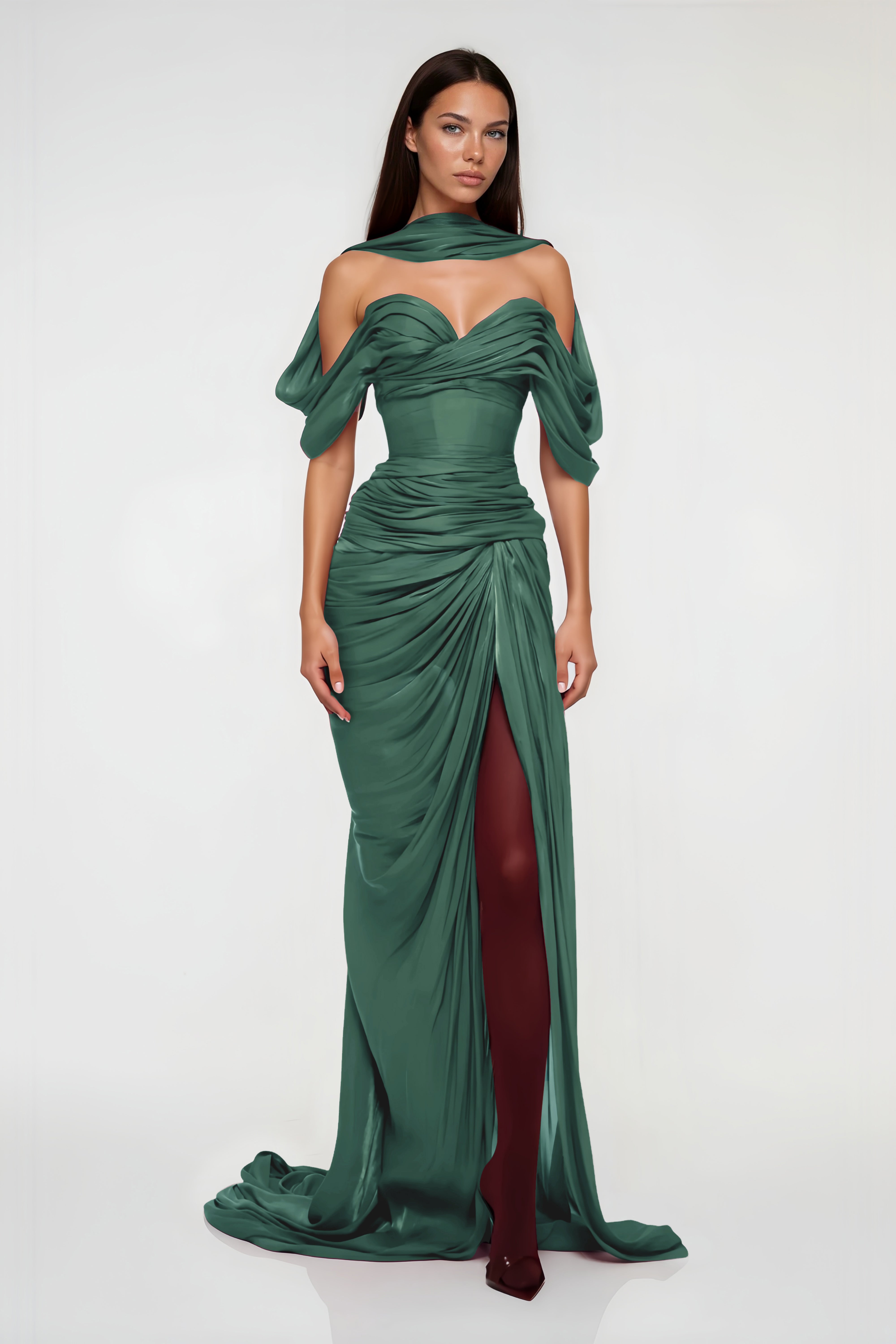 Hazel Green Asymmetrical Draped Maxi Dress