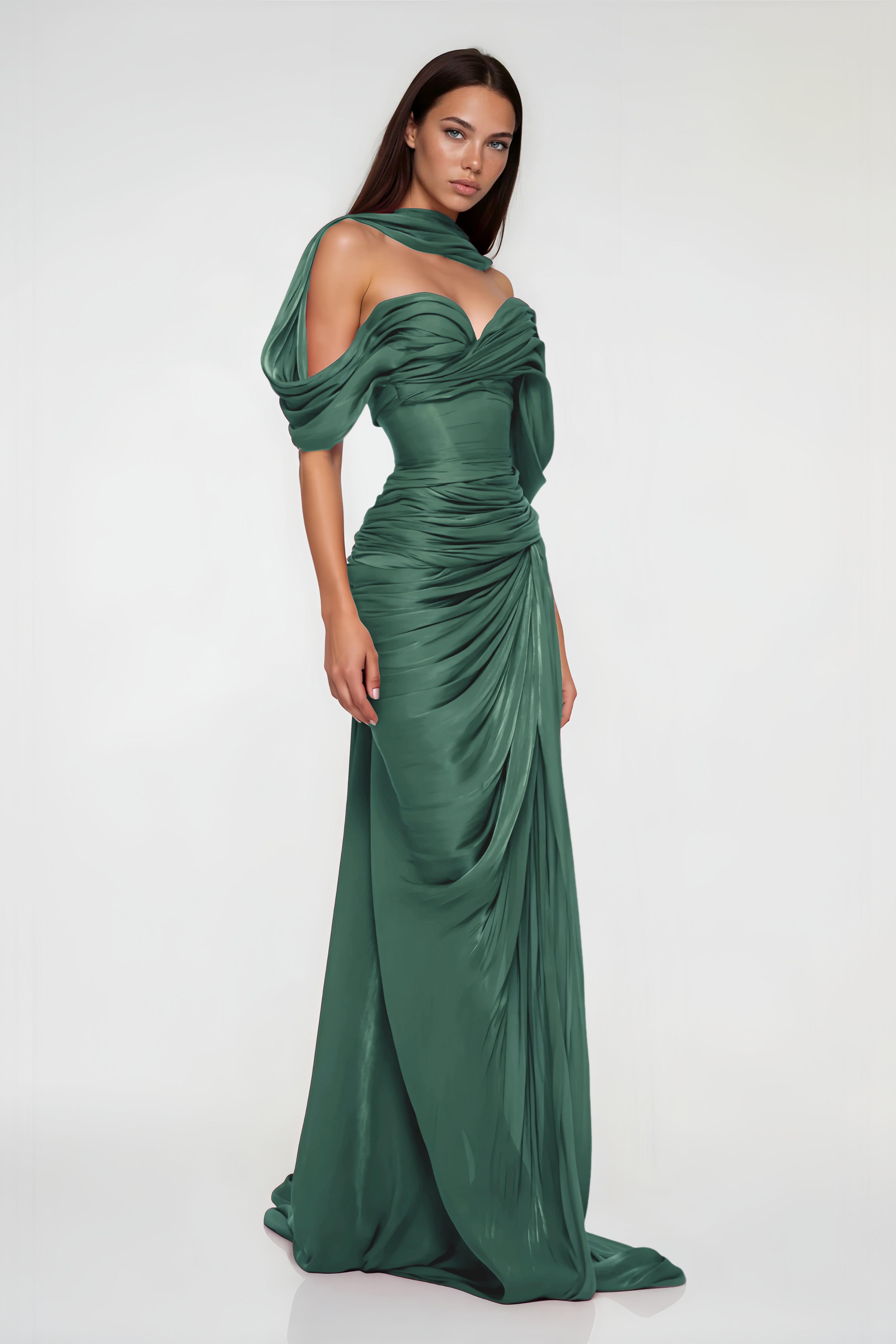 Hazel Green Asymmetrical Draped Maxi Dress