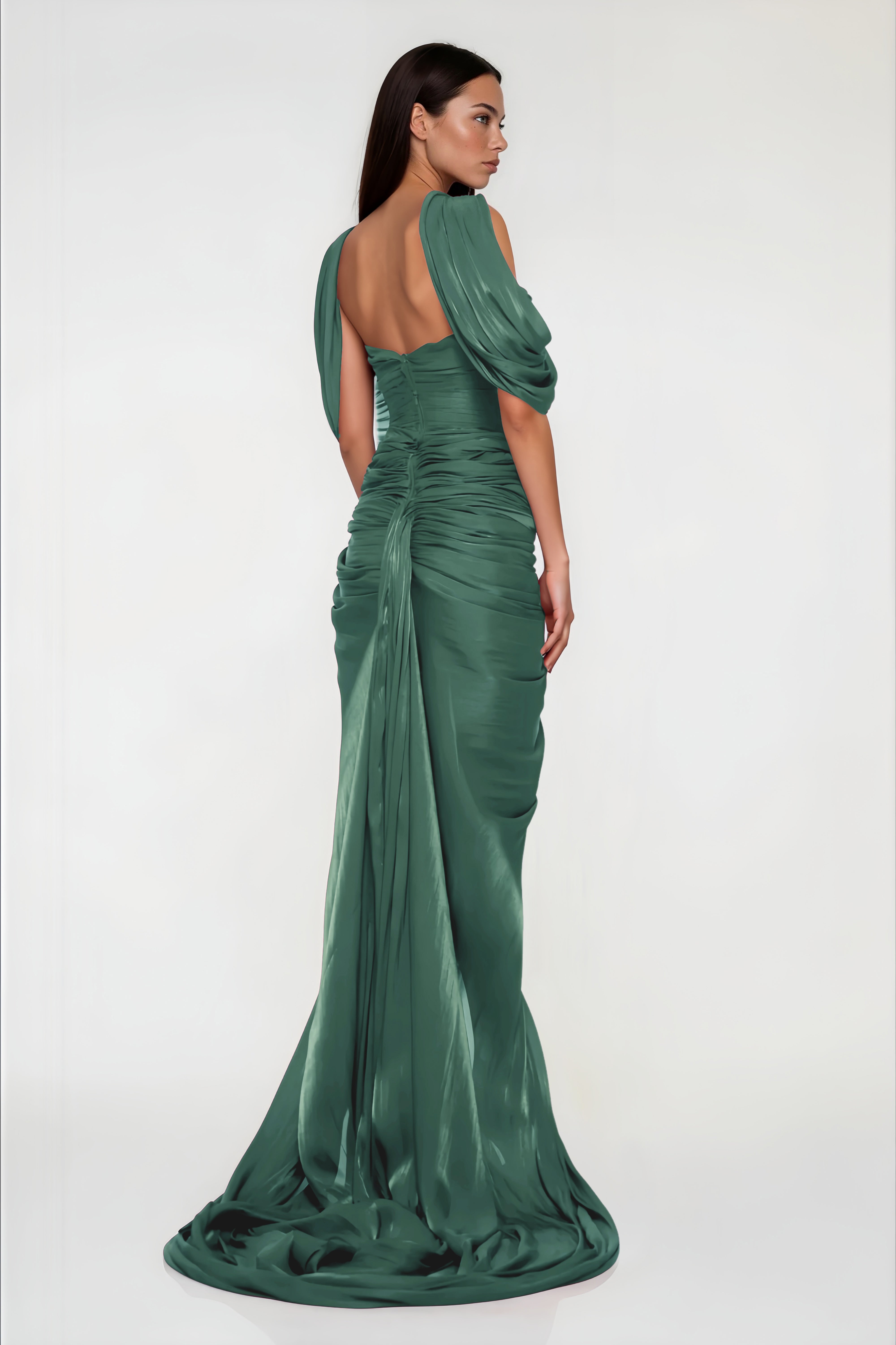 Hazel Green Asymmetrical Draped Maxi Dress