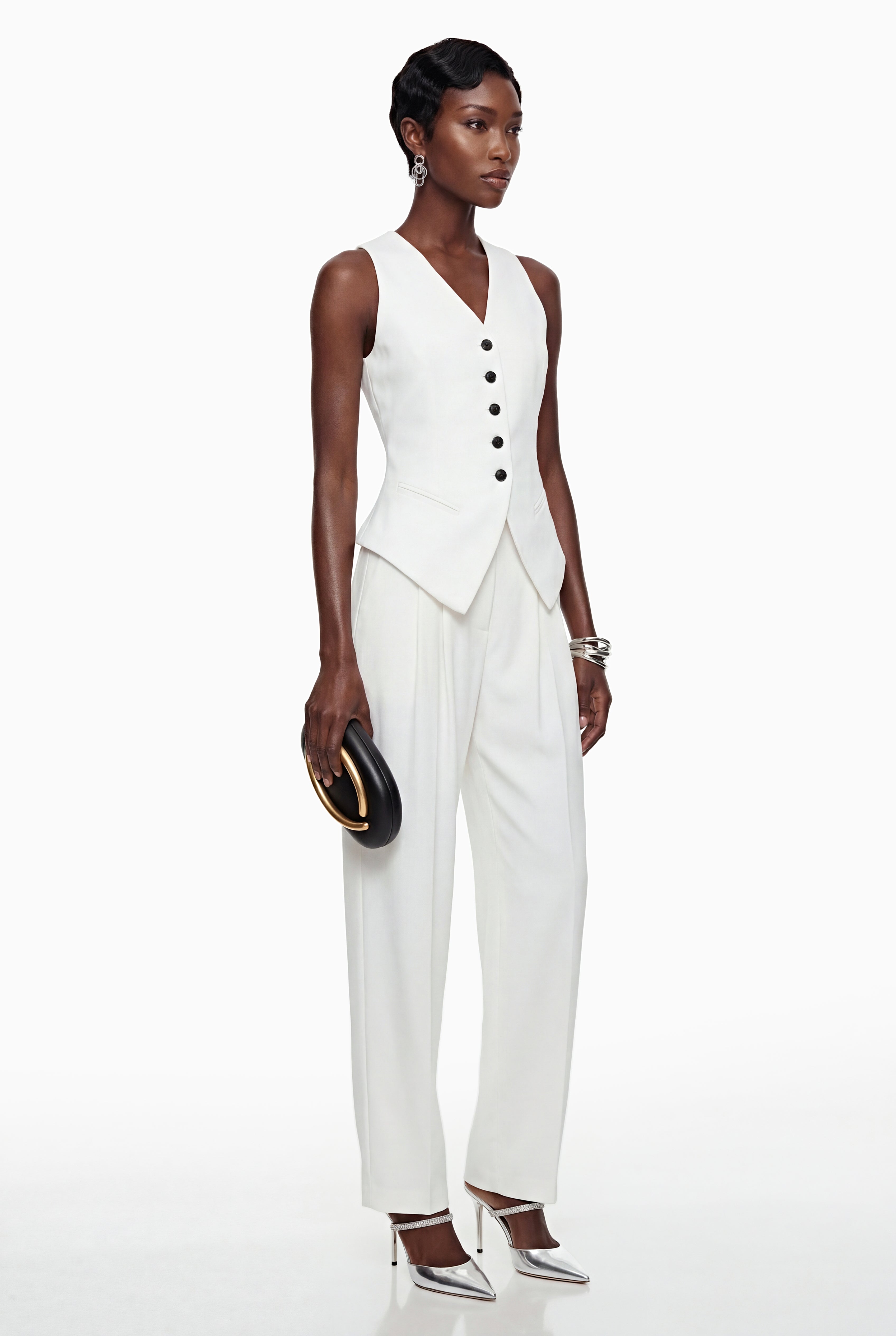 Heidi White Sleeveless Vest & Trousers Set