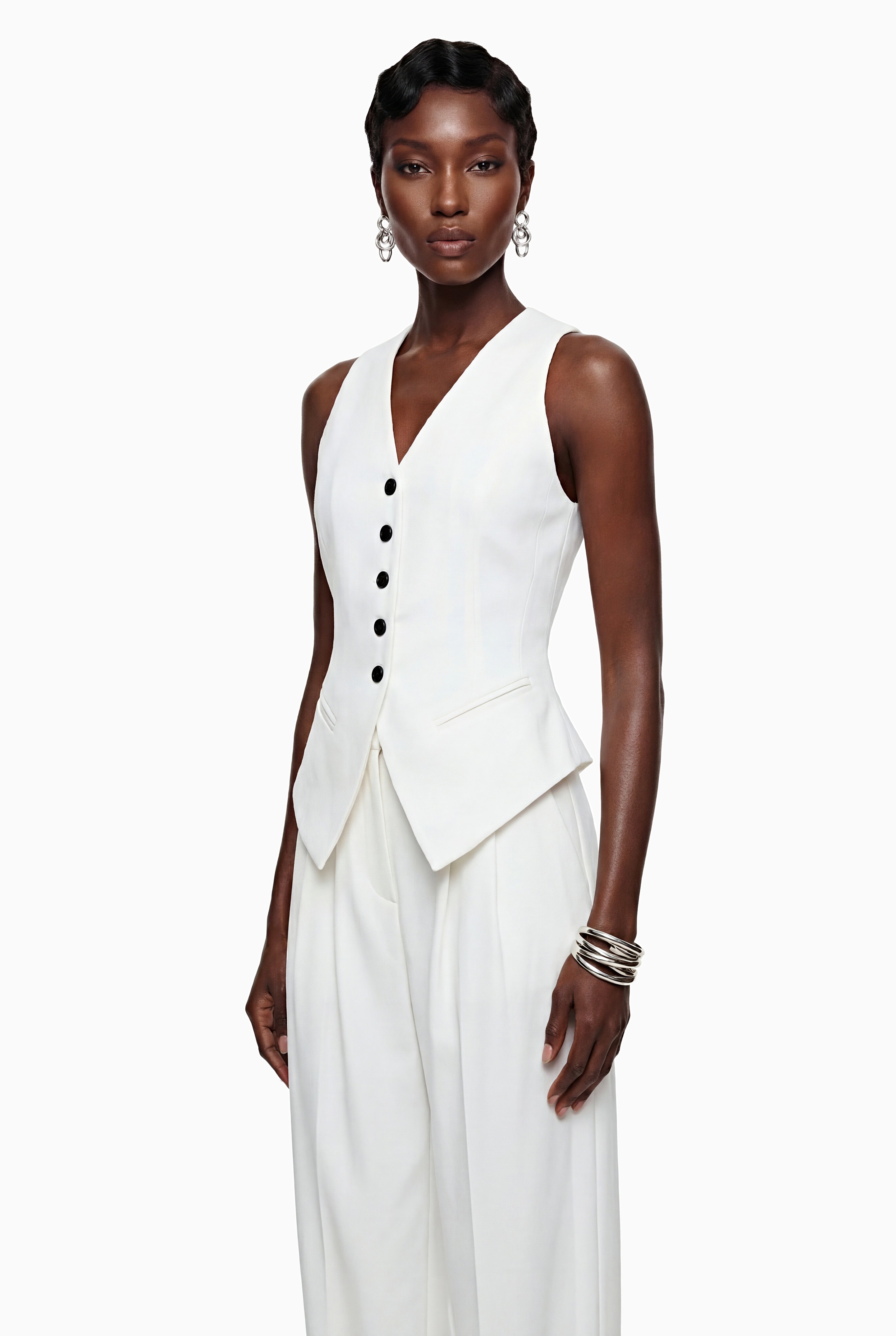 Heidi White Sleeveless Vest & Trousers Set