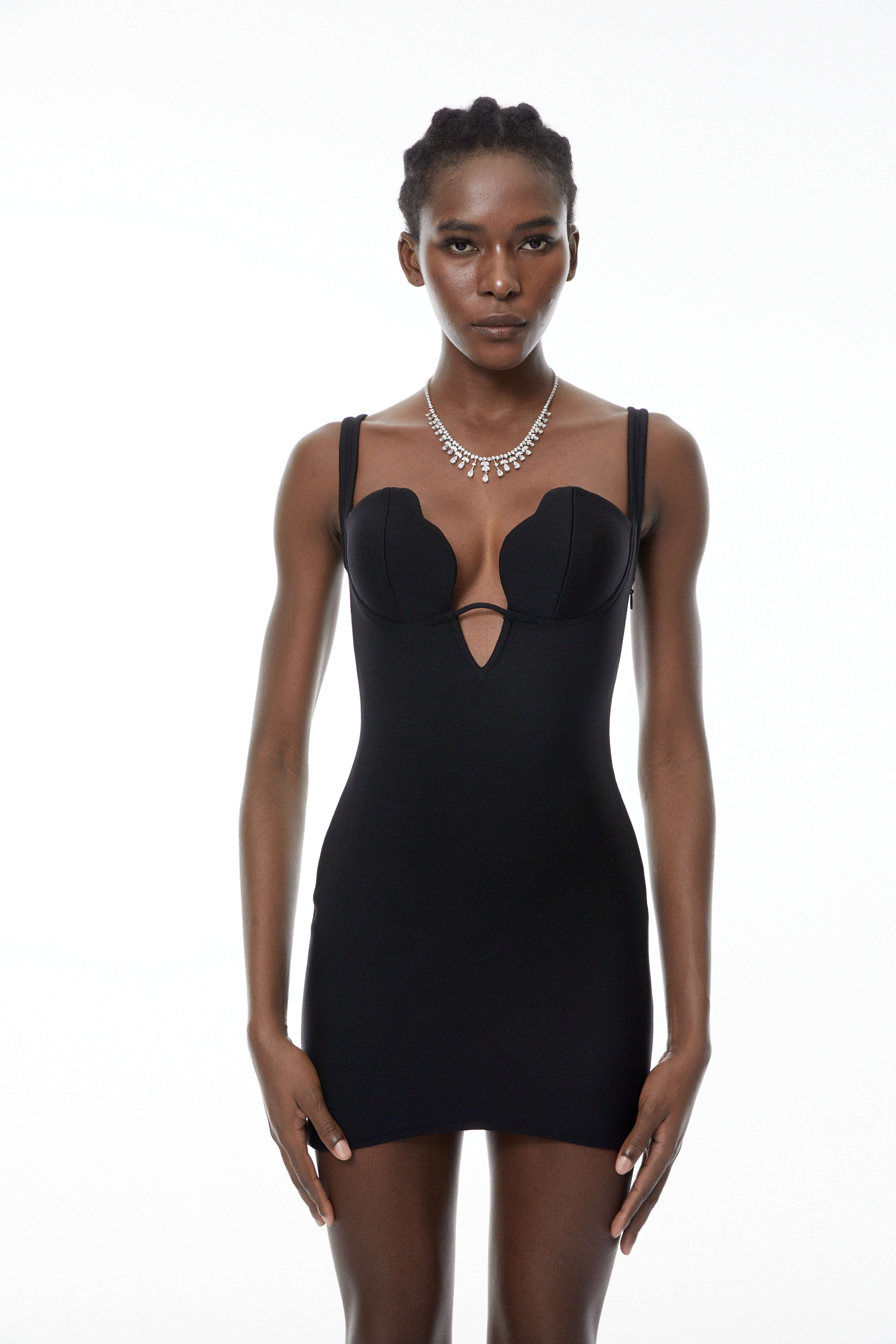 Helmi Black Deep V-Neck Mini Dress