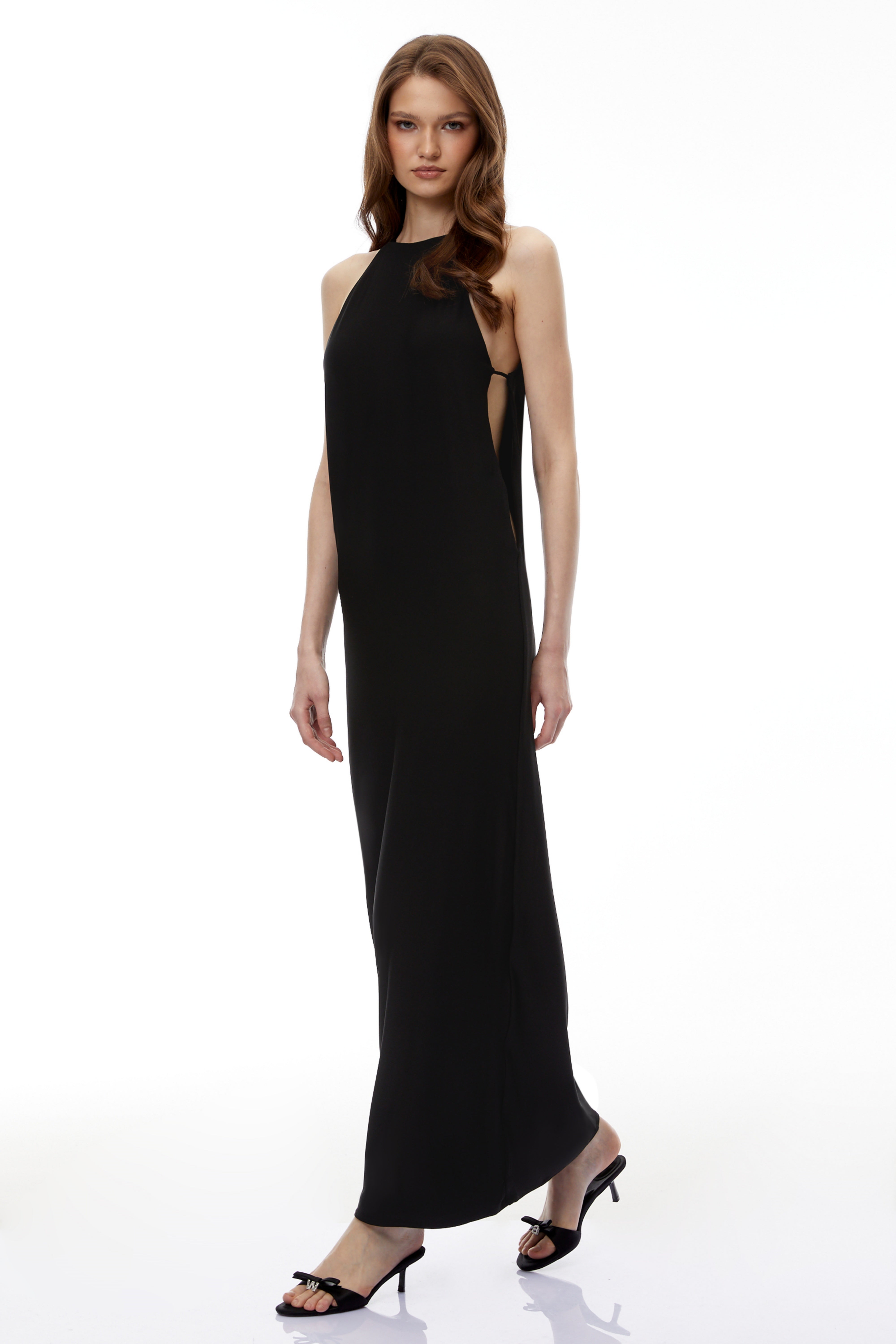 Hermione Black Halterneck Open Back Maxi Dress