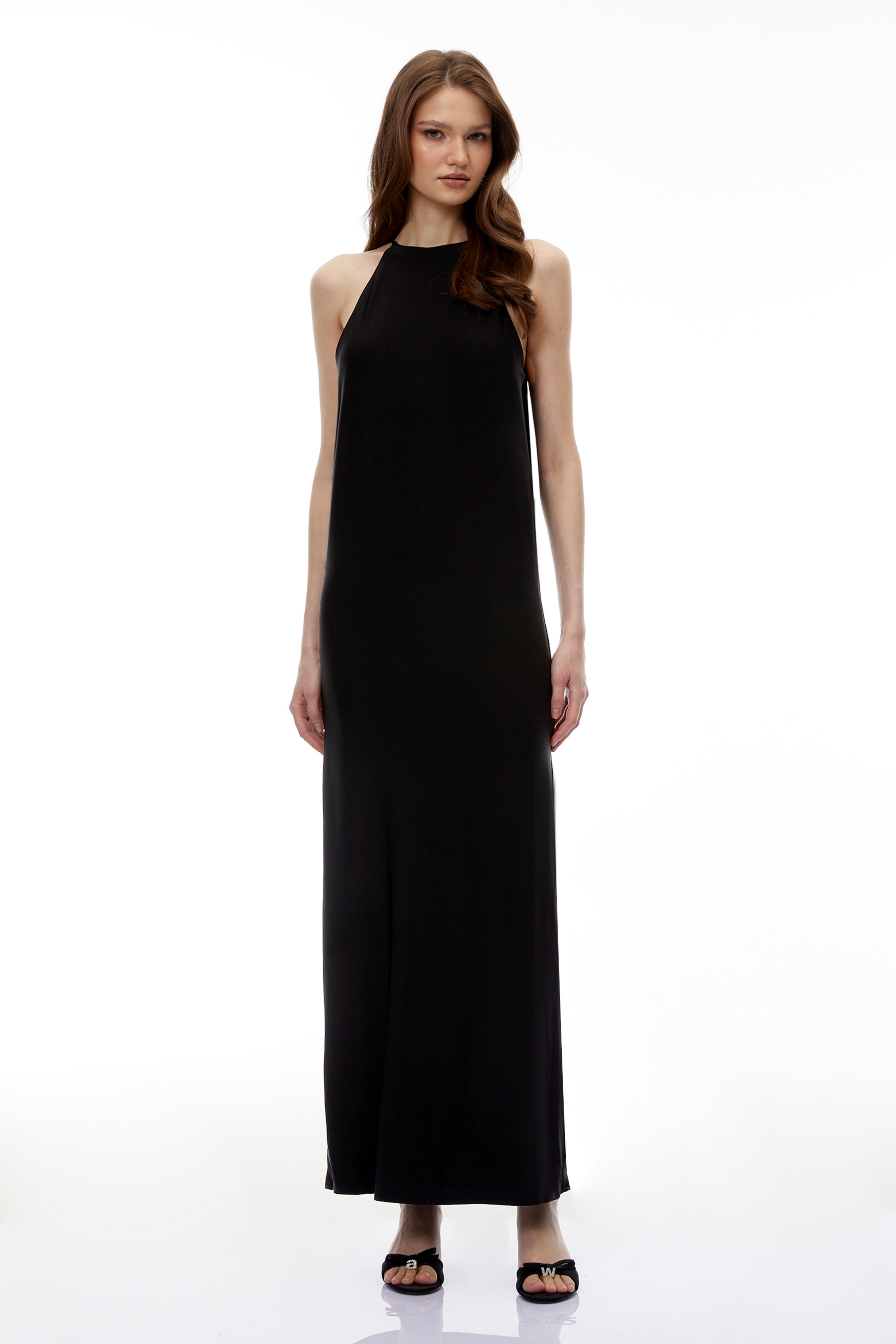 Hermione Black Halterneck Open Back Maxi Dress
