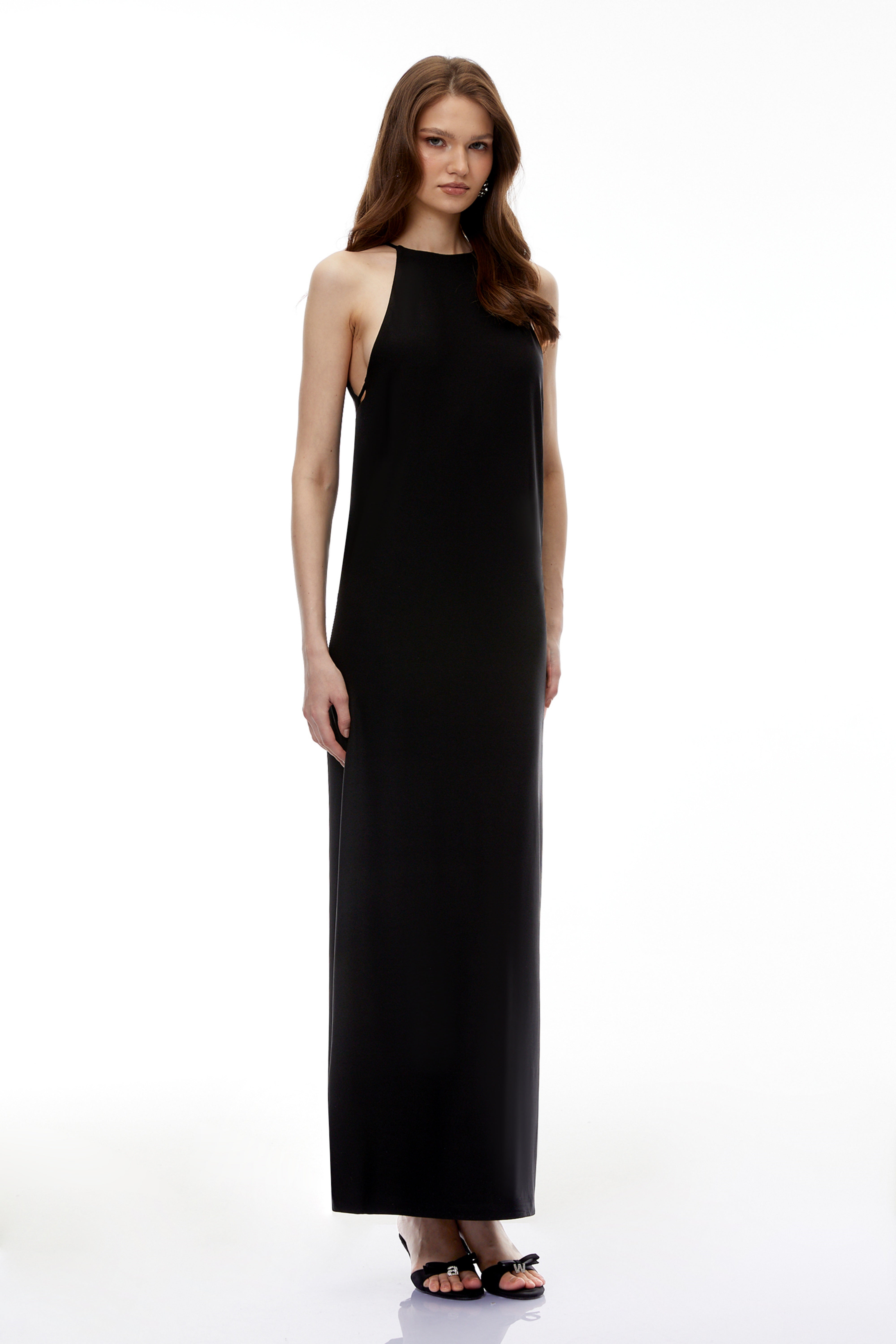 Hermione Black Halterneck Open Back Maxi Dress