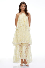 Hine Cream Halterneck Lace Maxi Dress