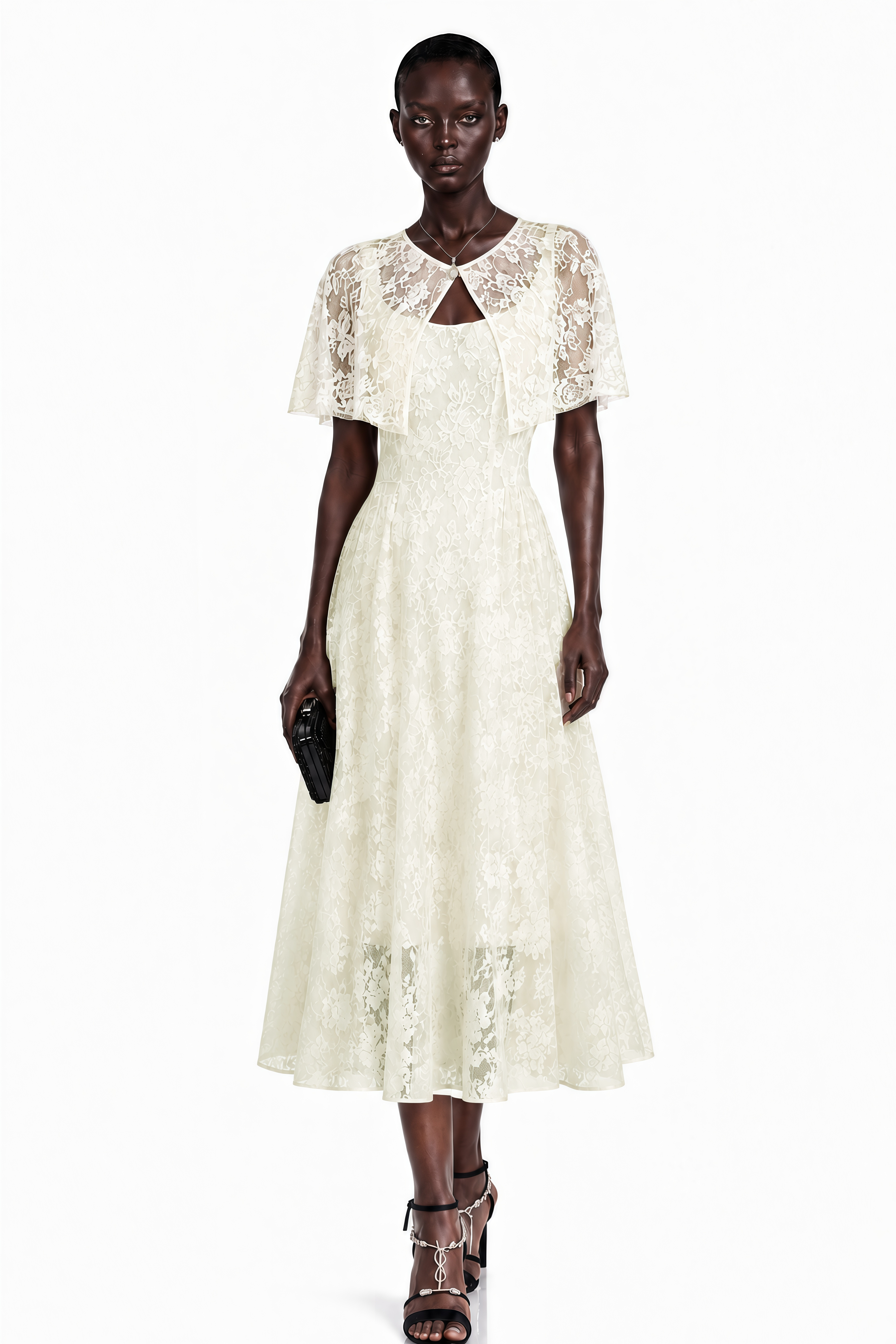 Huia Cream Lace Midi Dress with Cape