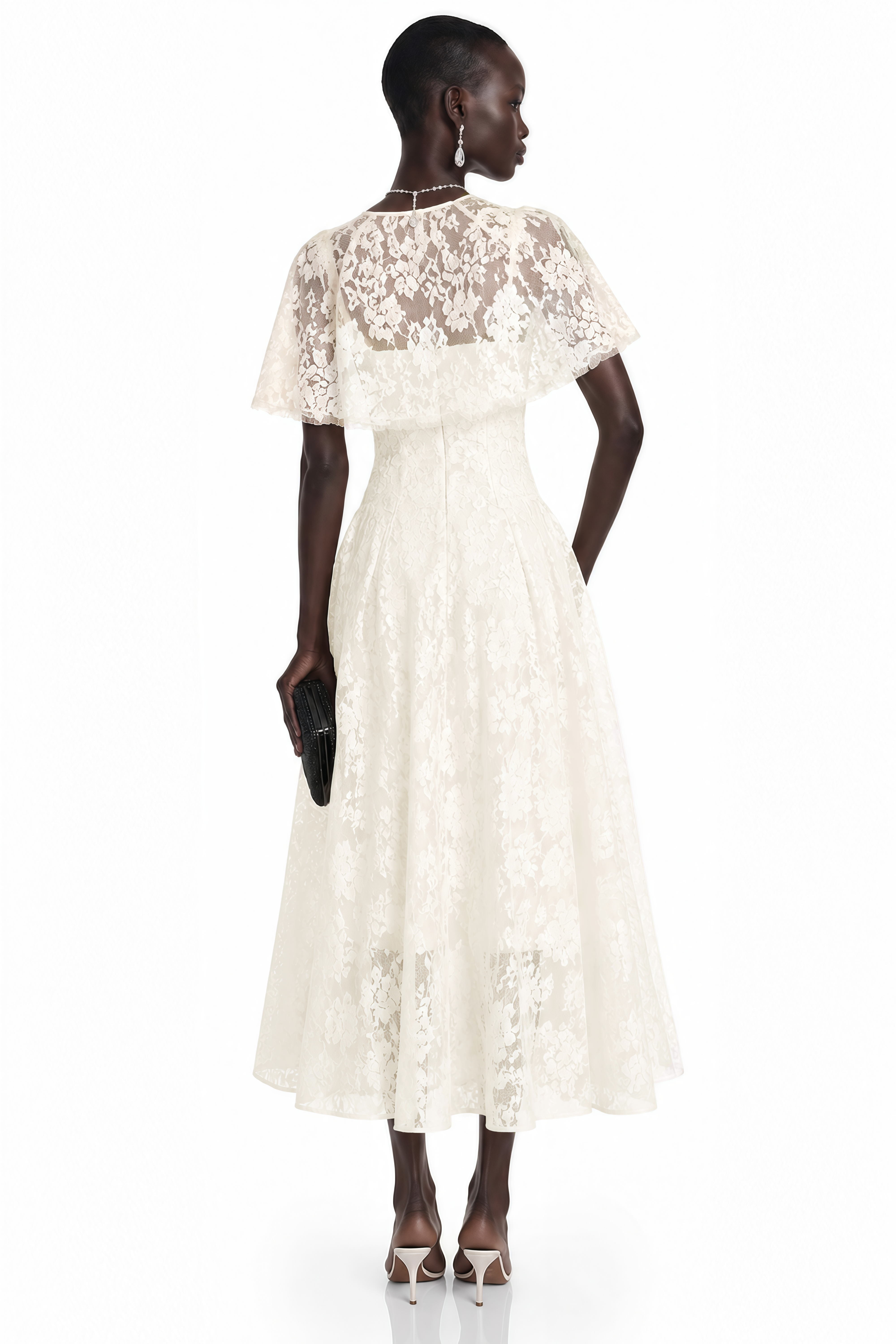 Huia Cream Lace Midi Dress with Cape