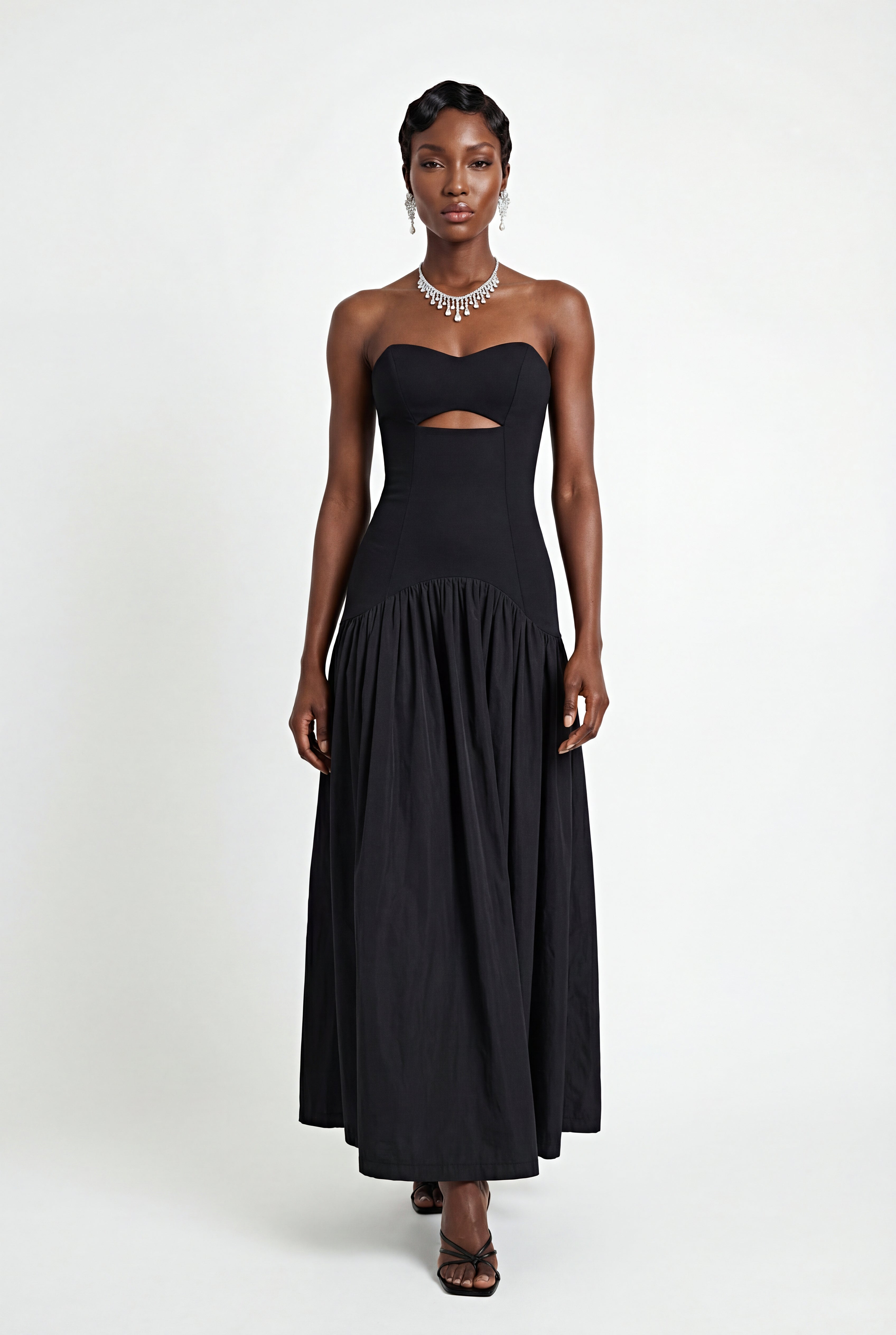 Hypatia Black Off Shoulder Ruched Maxi Dress