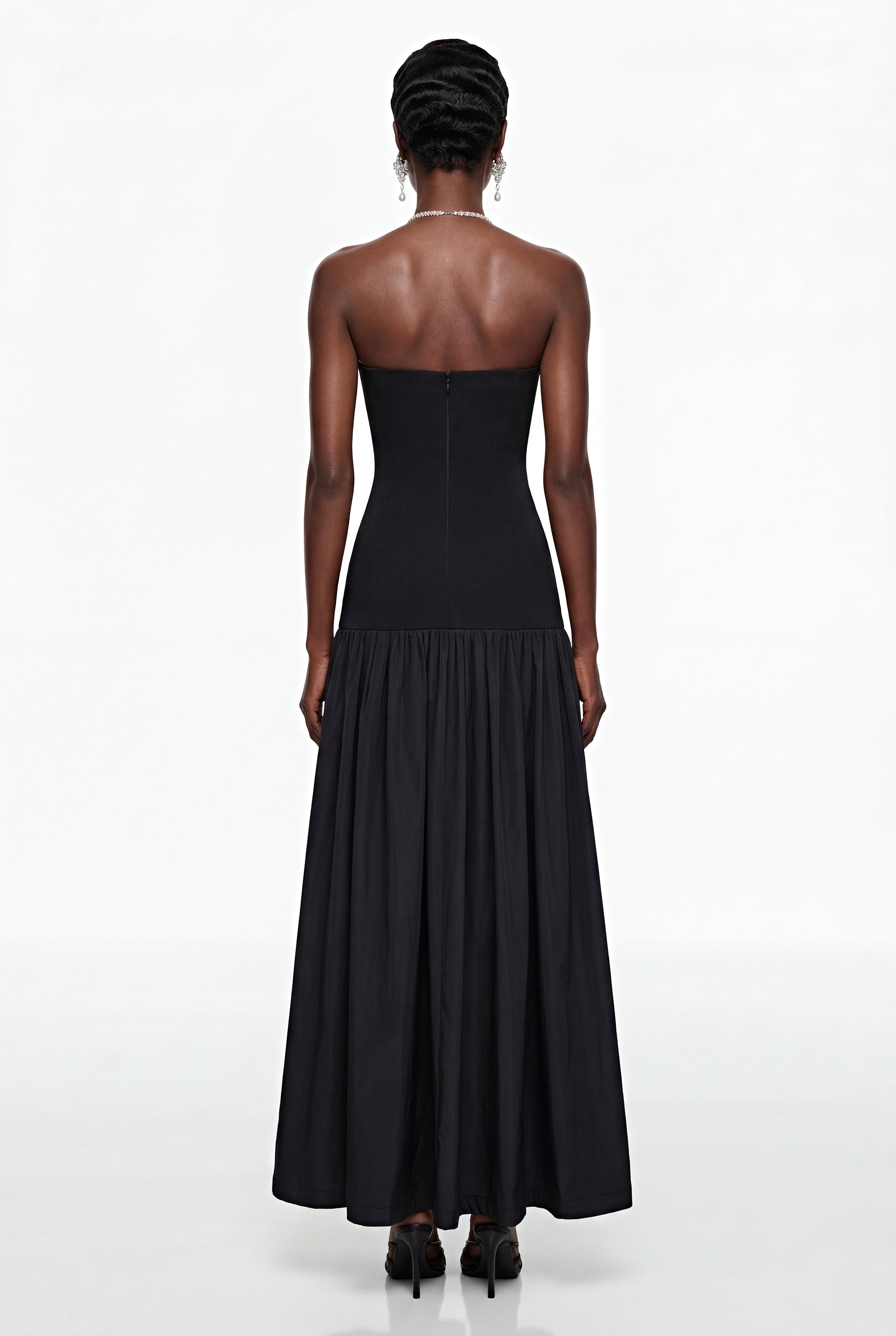 Hypatia Black Off Shoulder Ruched Maxi Dress