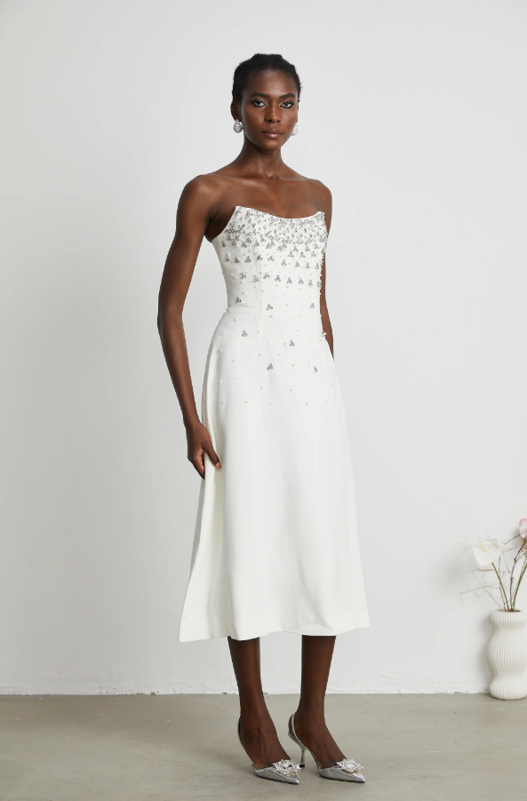 Melisande white embellished midi dress - White