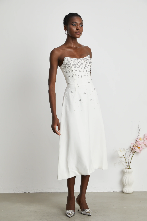 Melisande white embellished midi dress - White