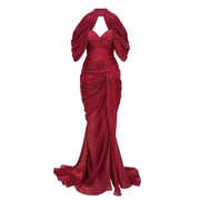 Hazel Burgundy Asymmetrical Draped Maxi Dress