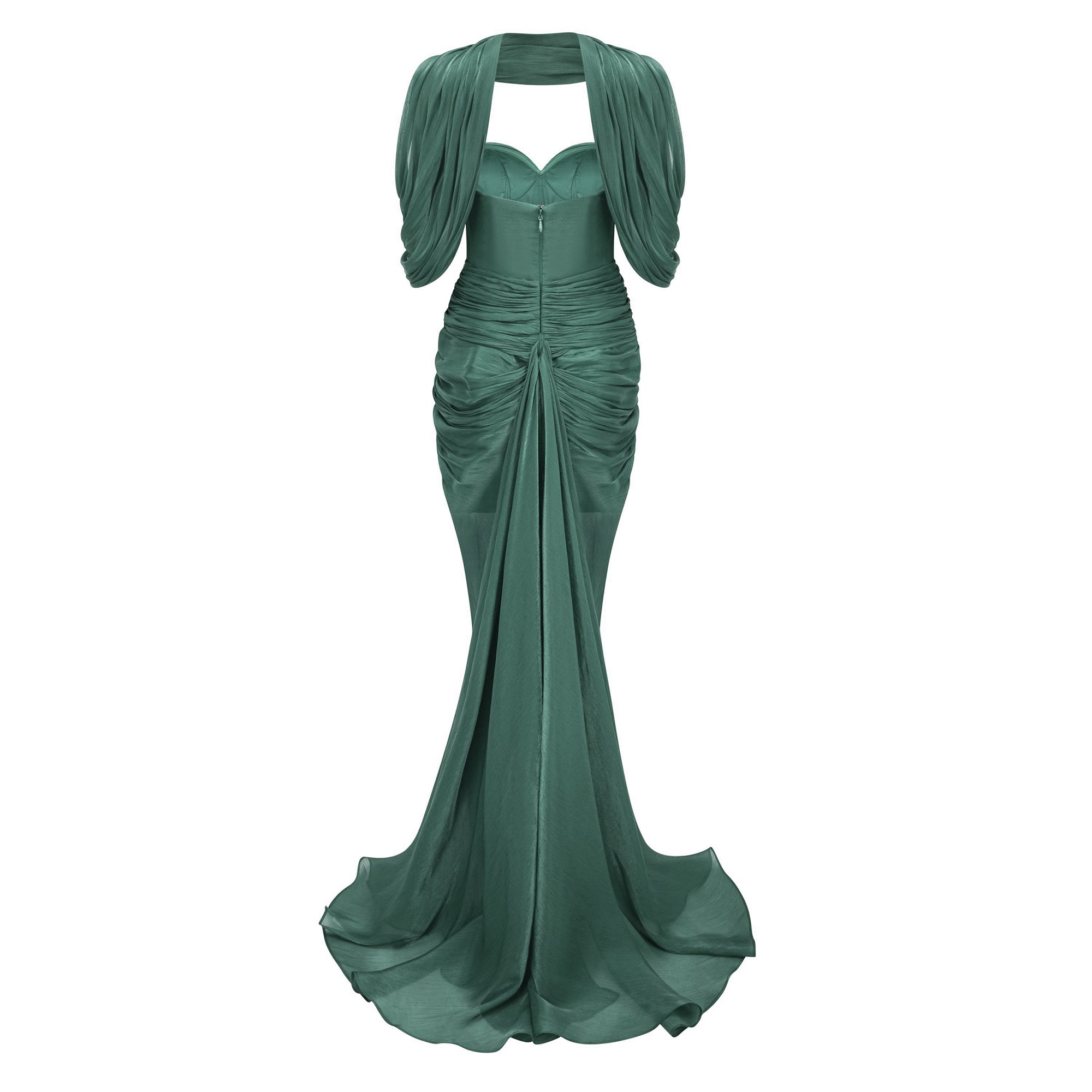 Hazel Green Asymmetrical Draped Maxi Dress