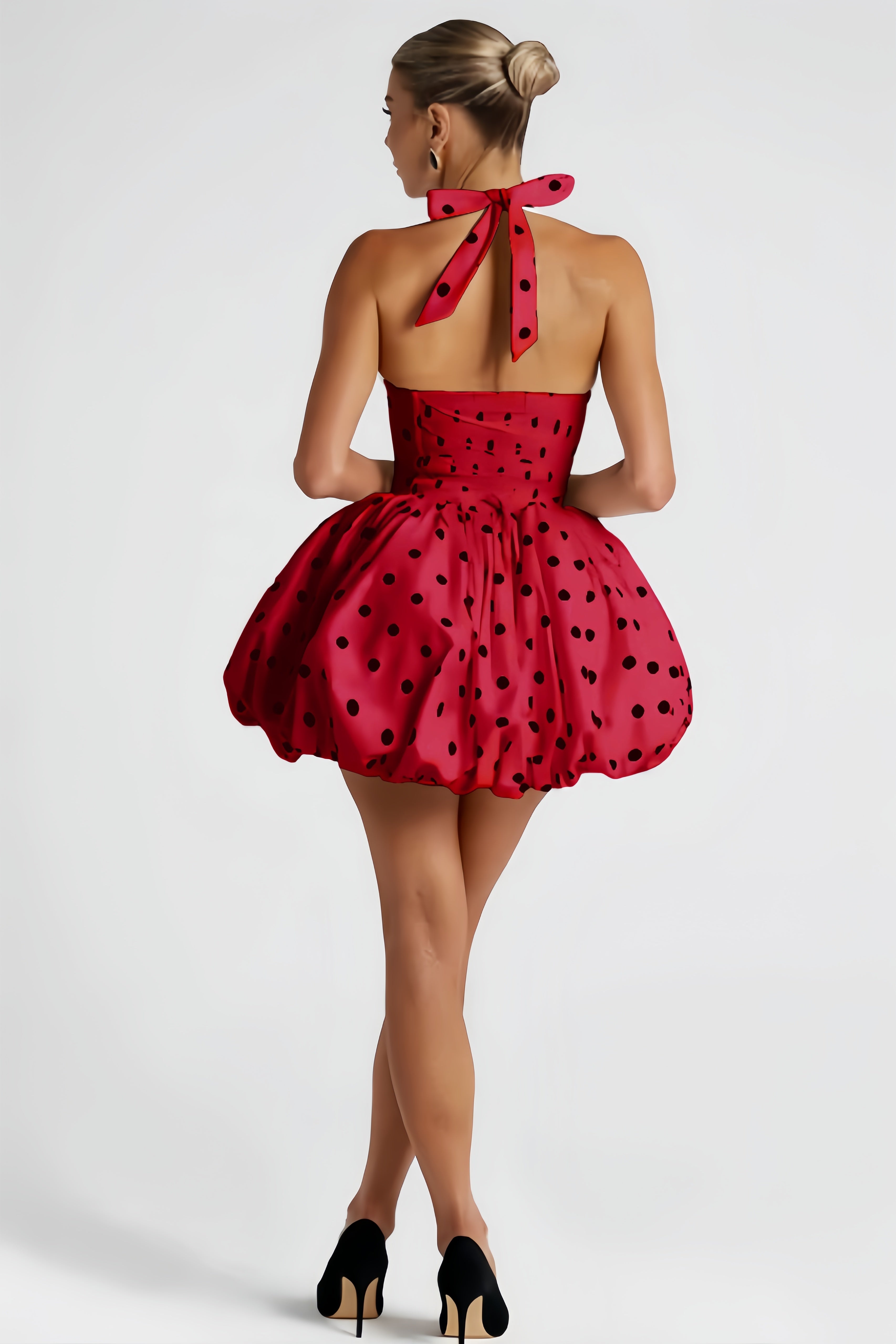 Anaelle Red Polka-dot Shirred Puffball Mini Dress