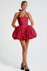 Anaelle Red Polka-dot Shirred Puffball Mini Dress