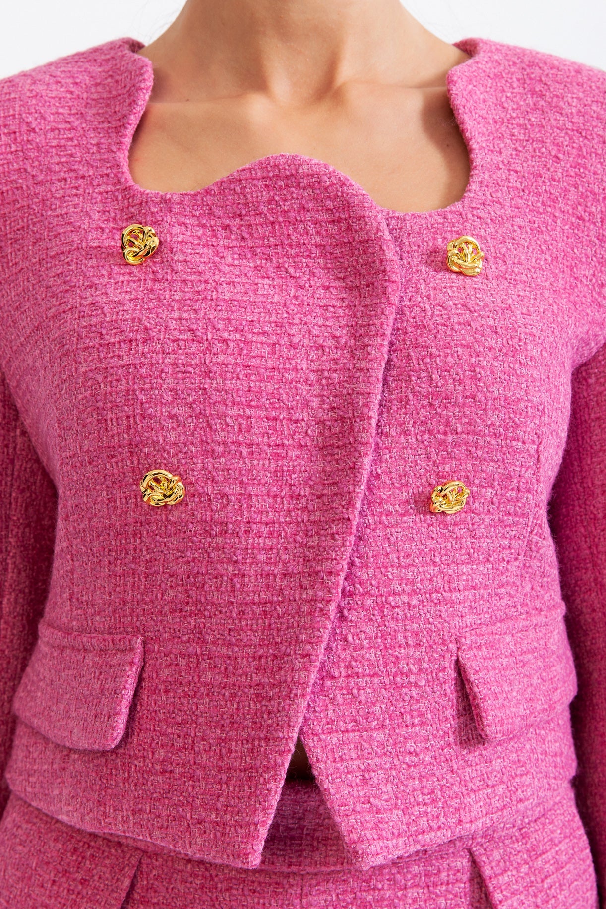 Wool Blend Co-Ord with Gold Buttons - Fuchsia