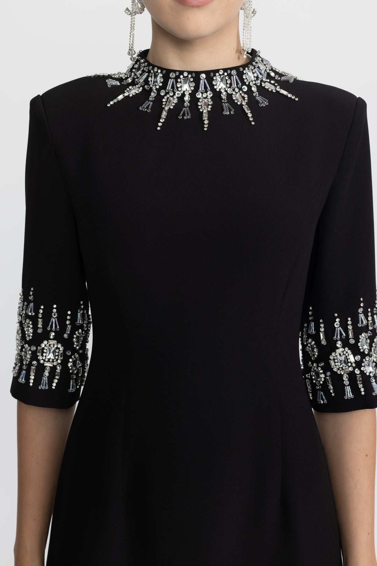 Félicie Black Crystal Embellished Collar and Cuff Maxi Dress
