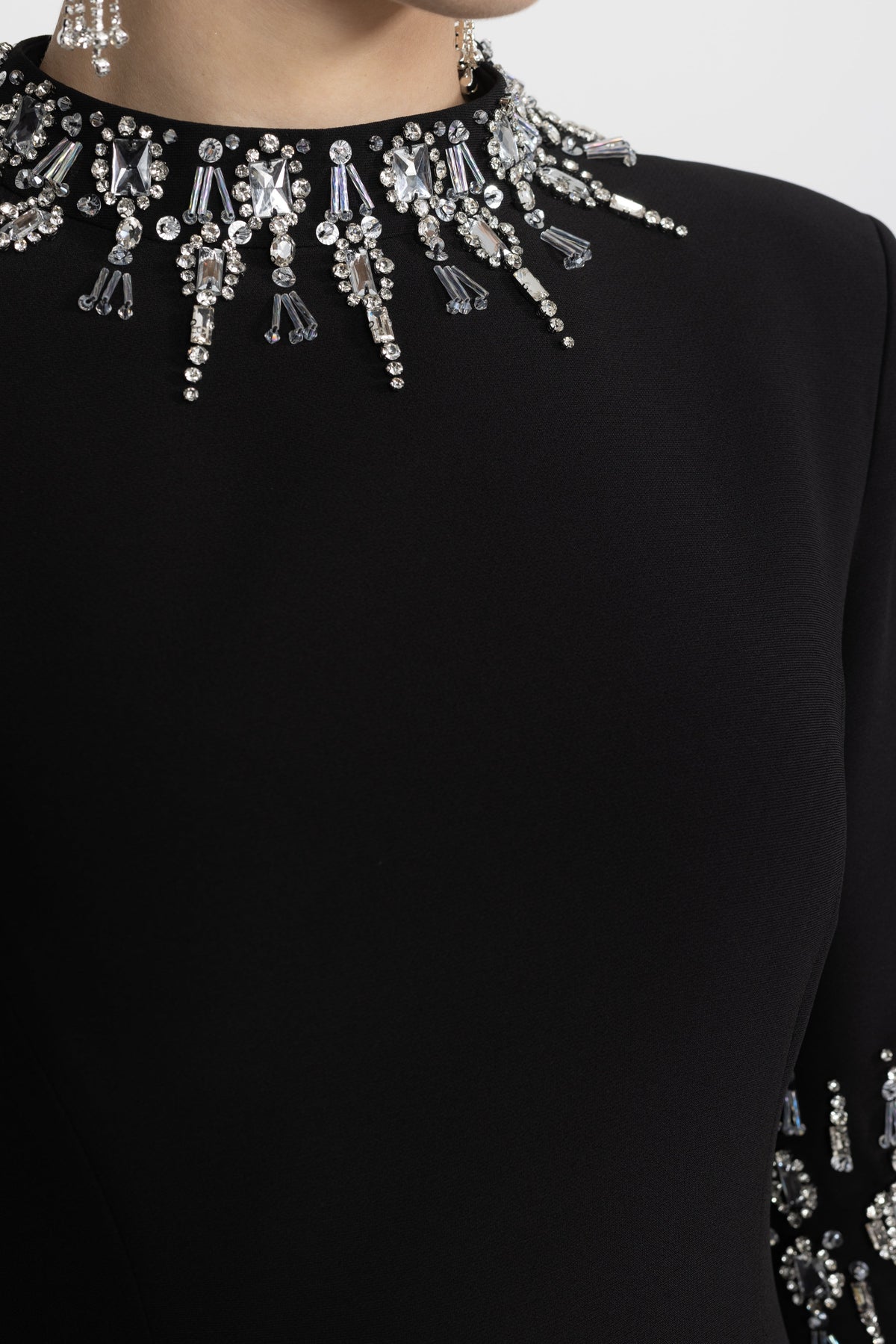 Félicie Black Crystal Embellished Collar and Cuff Maxi Dress