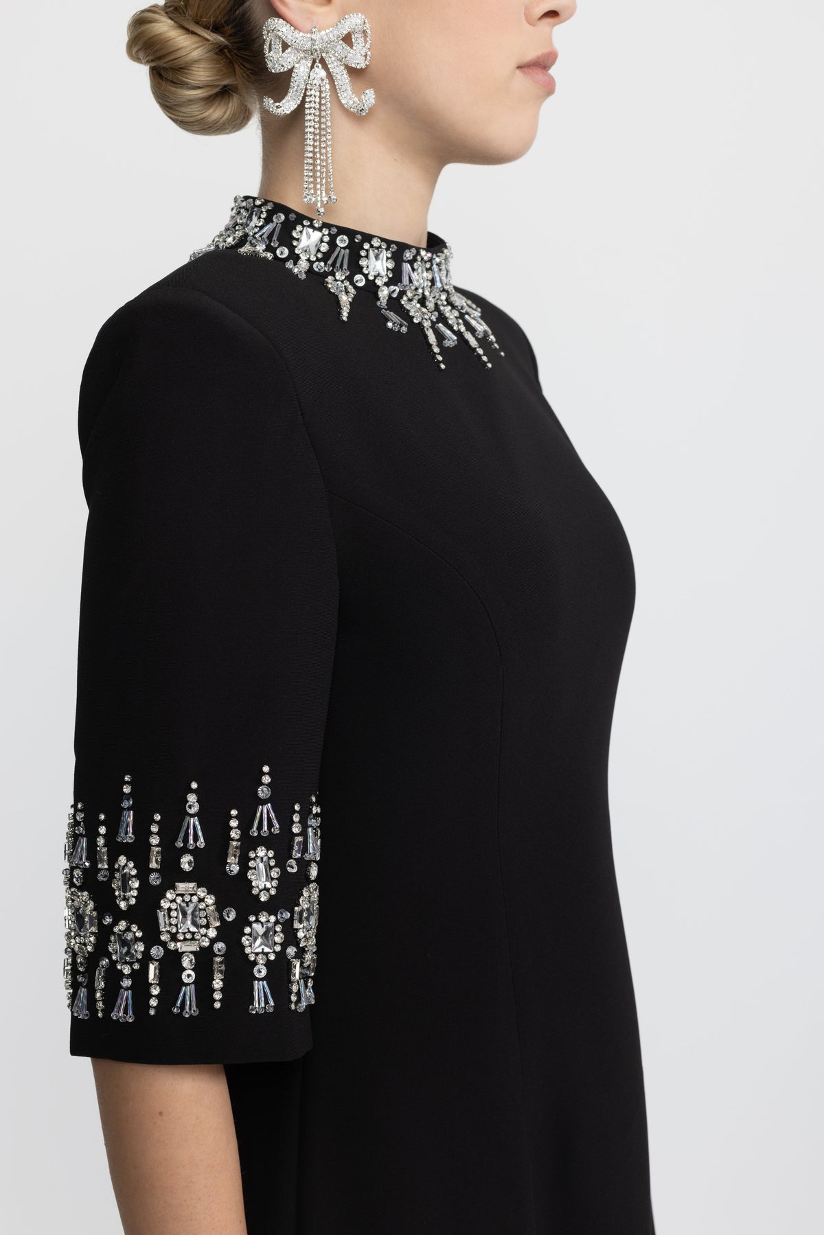 Félicie Black Crystal Embellished Collar and Cuff Maxi Dress