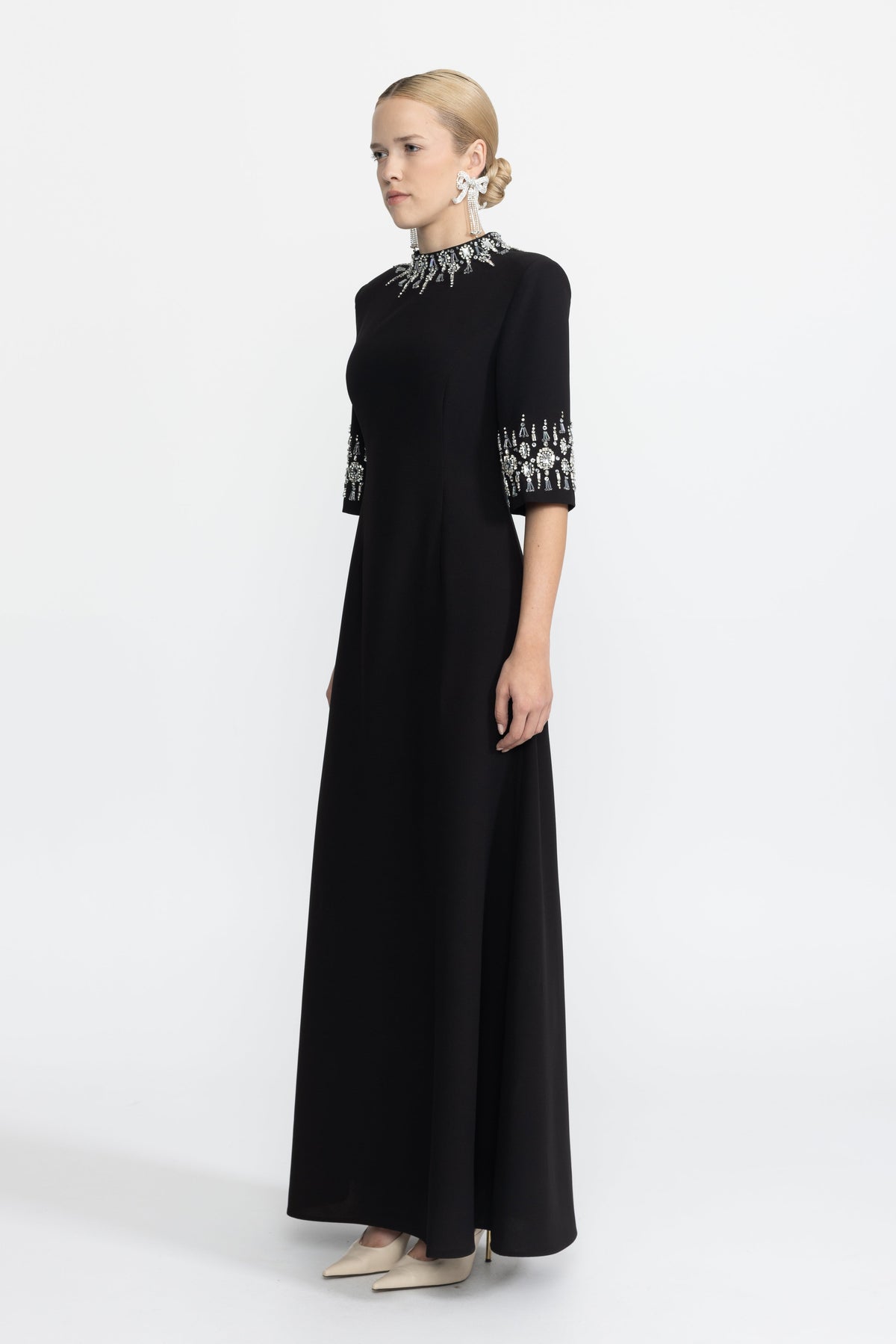 Félicie Black Crystal Embellished Collar and Cuff Maxi Dress