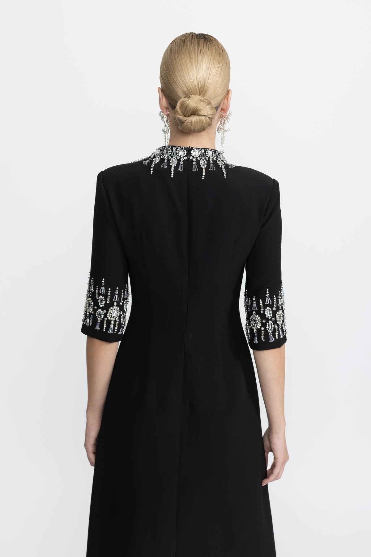 Félicie Black Crystal Embellished Collar and Cuff Maxi Dress
