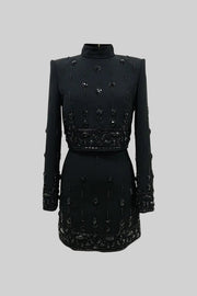 Diamond Embellished Co-Ord with Mini Skirt - Black