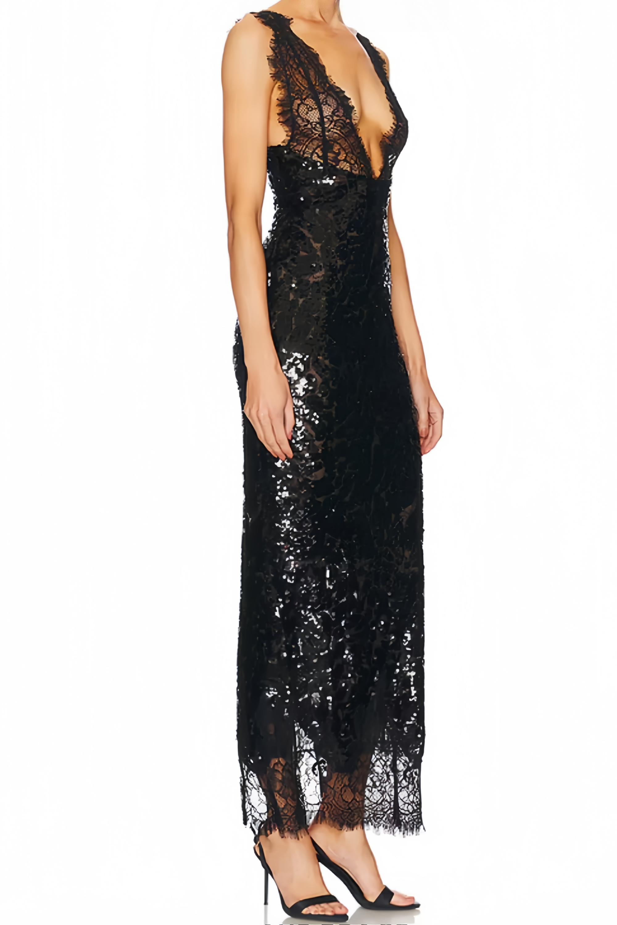 Ava Black Lace Panel Sequined Maxi Dress