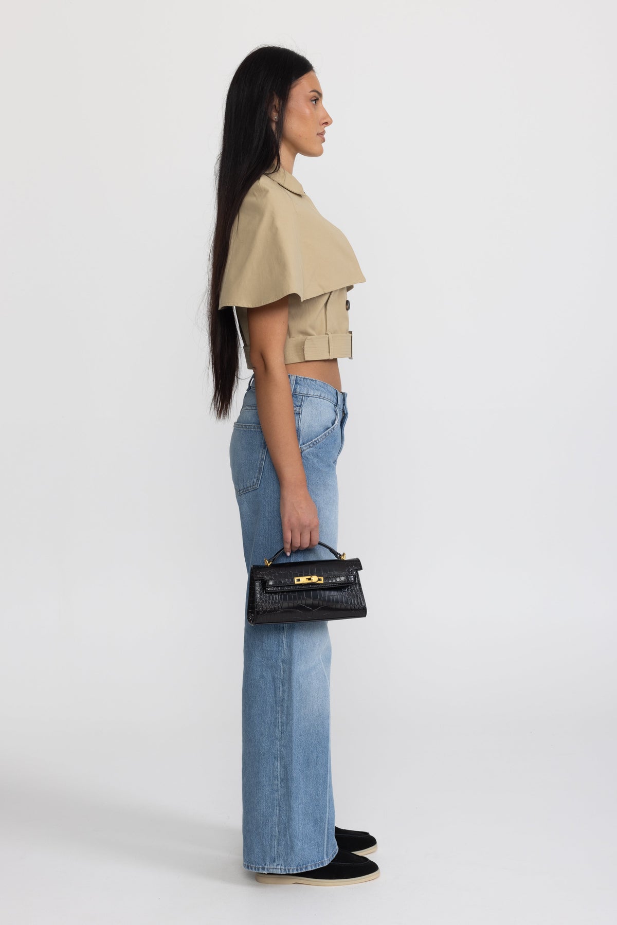 Cropped Trench Cape Top with Belt - Khaki