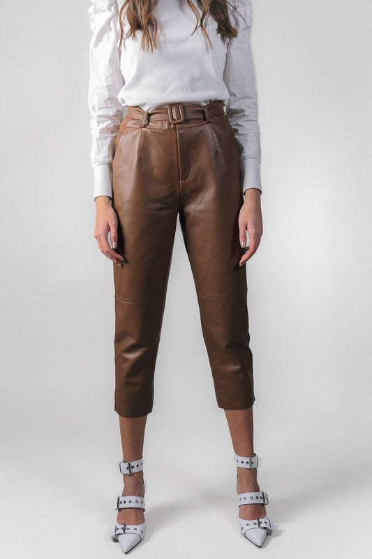 SILVIANA High Waisted leather pants - Brown