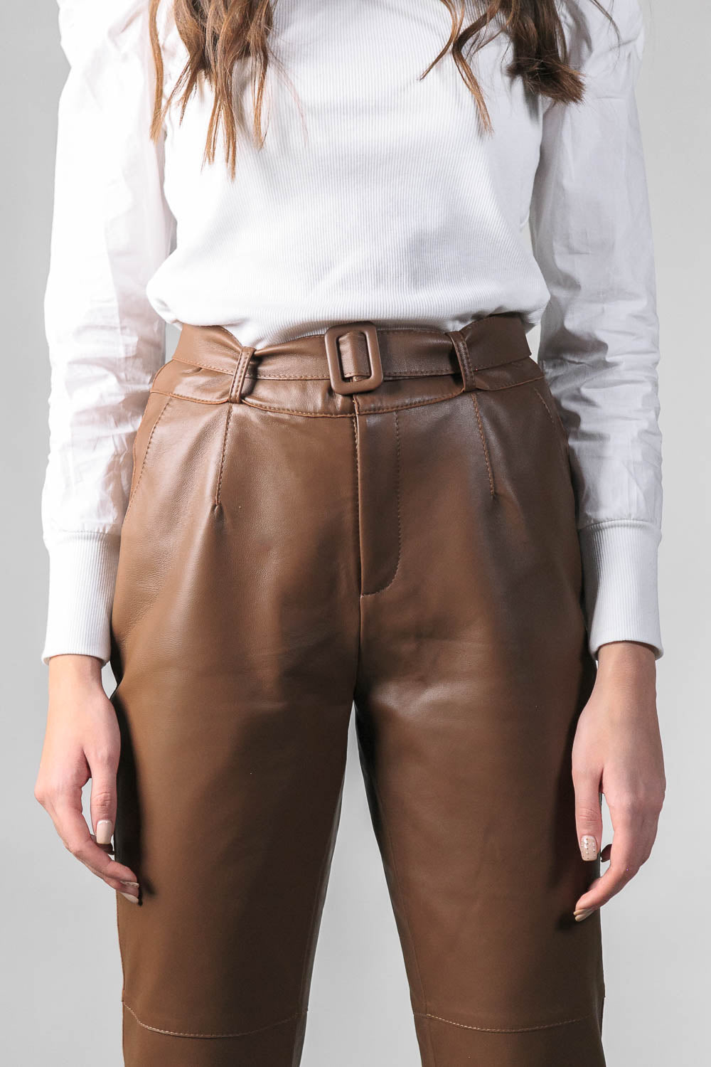 SILVIANA High Waisted leather pants - Brown