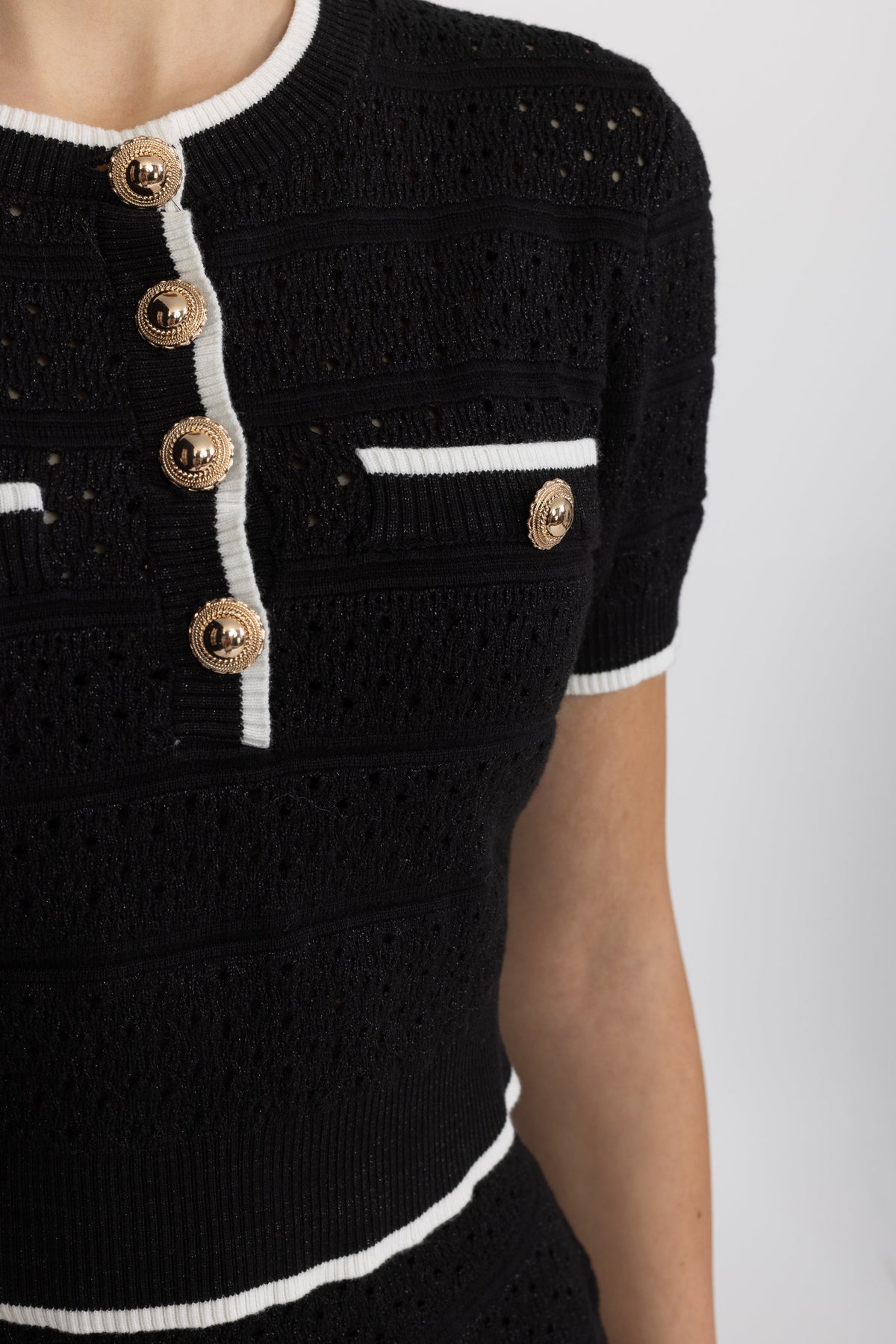 Swann Black Pointelle Knit Top and Skater Skirt Co-ord Set