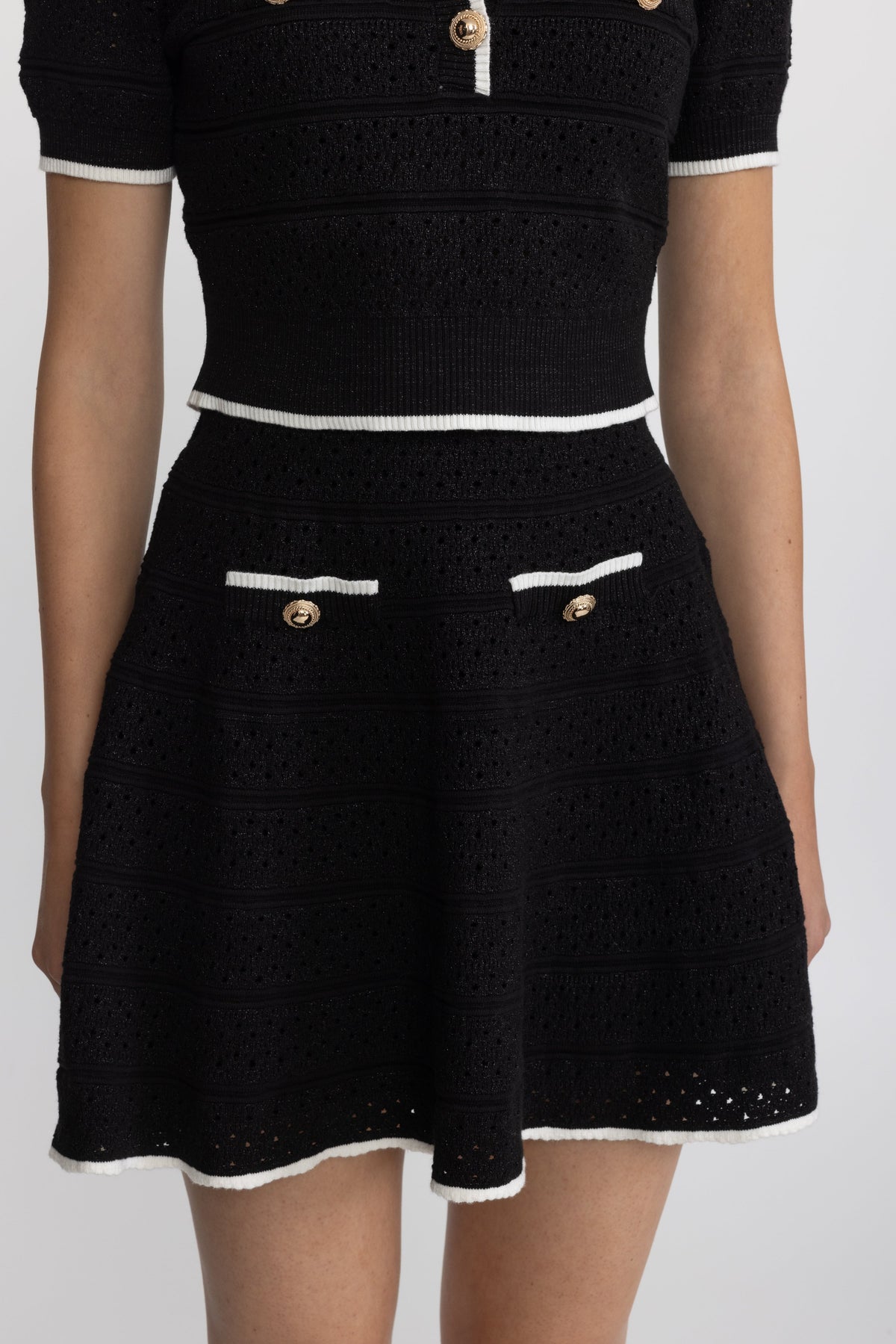 Swann Black Pointelle Knit Top and Skater Skirt Co-ord Set
