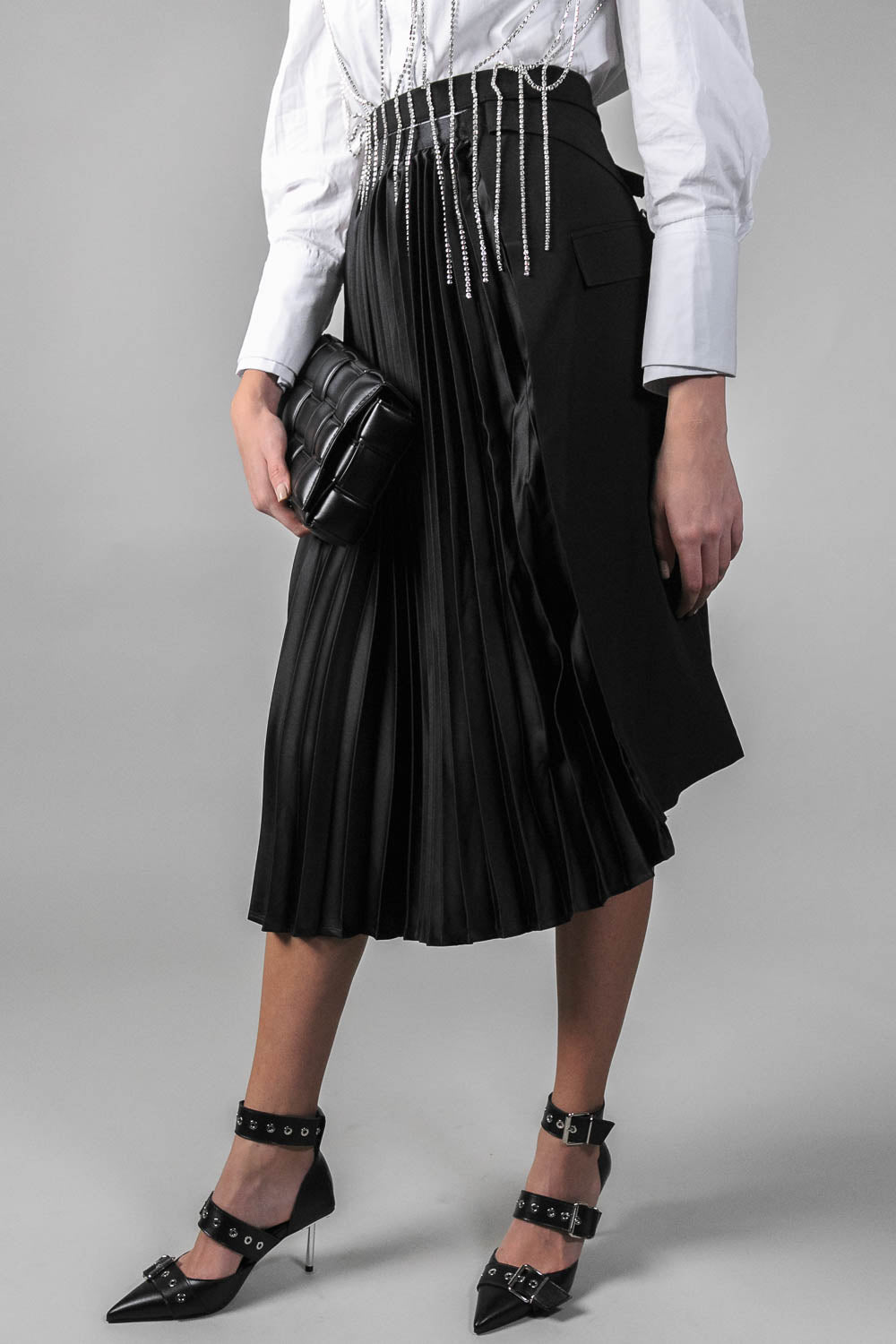 VALENTINA Asymmetric Pleated Skirt - Black