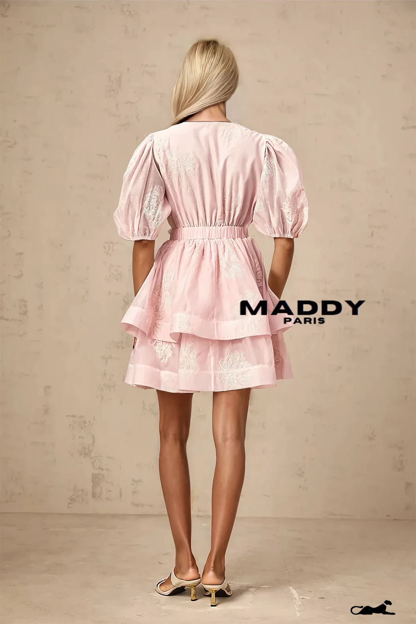 Florence pink floral-embroidered layered mini dress