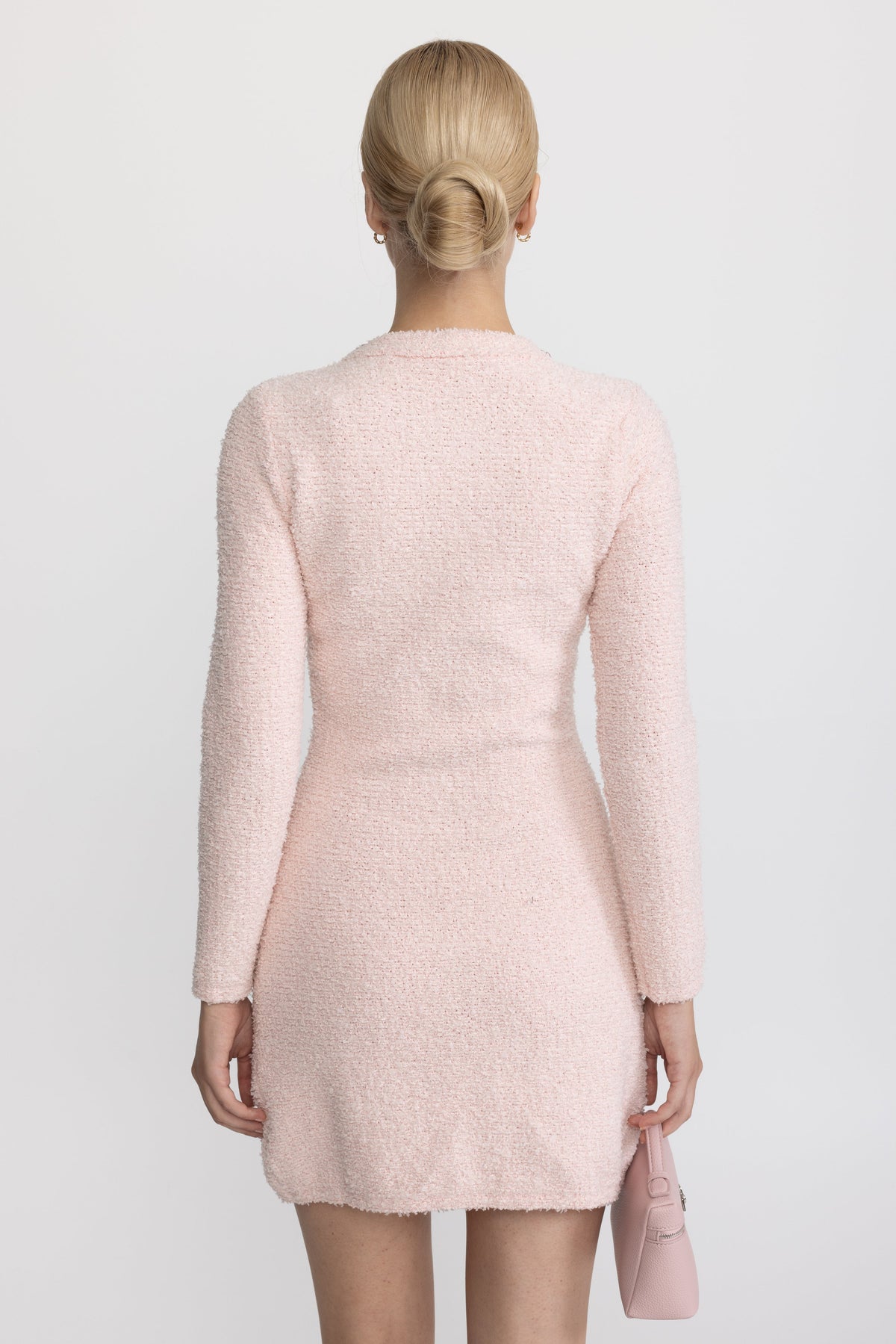 Crystal Embellished Bouclé Knit Mini Dress - Pink