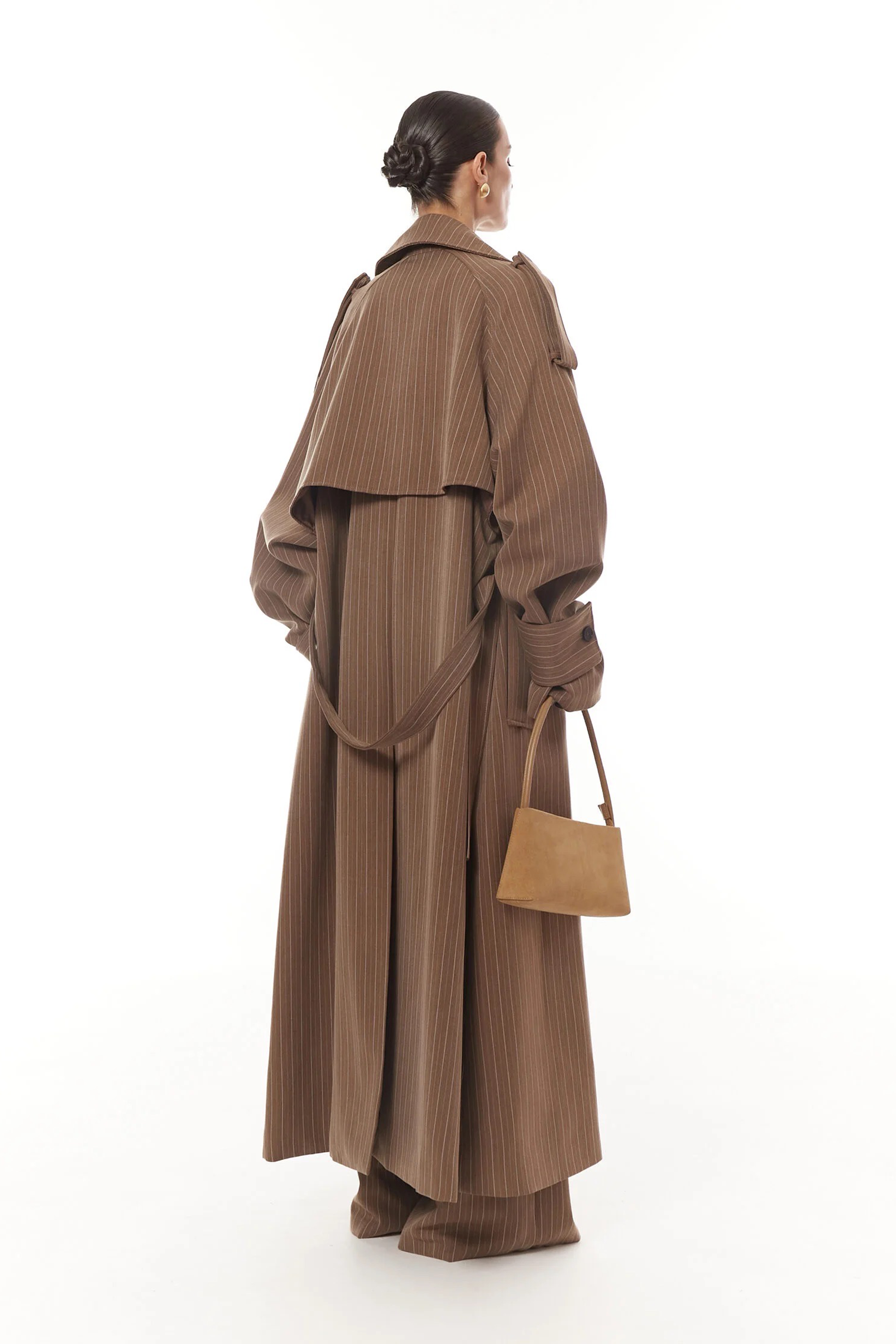 Clémence Brown Striped Trench Coat & Trousers Set