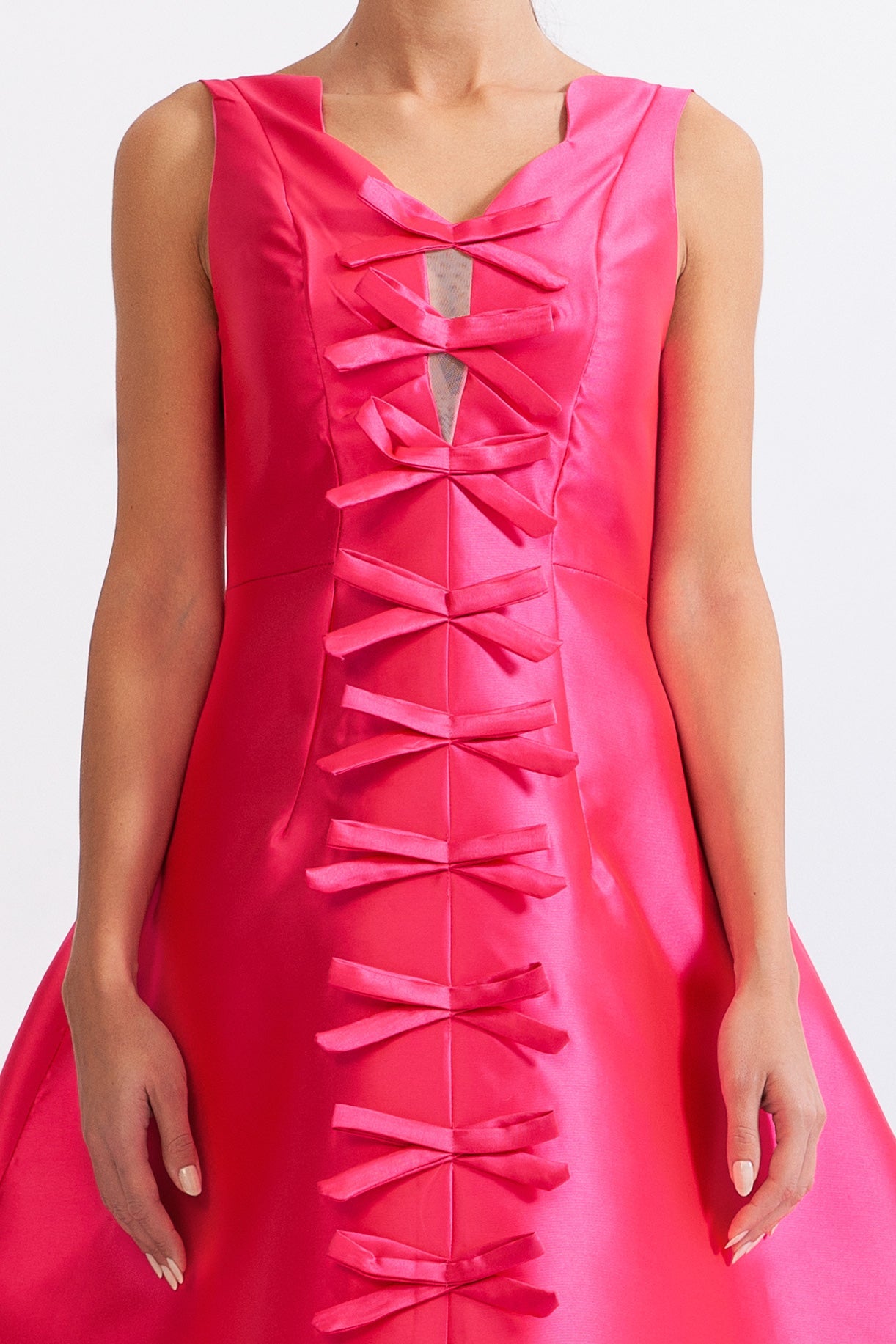 SERAPHINA Bow Detail Hourglass Midi Dress - Fuchsia Pink