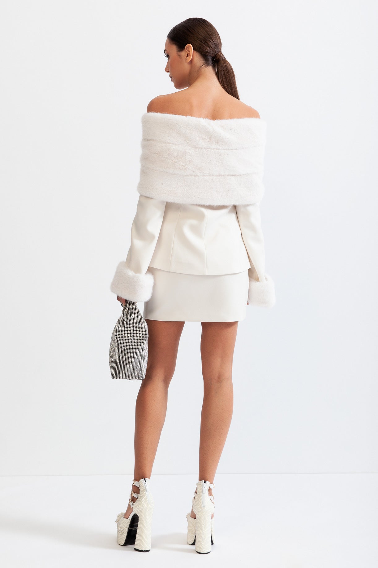 MANETTE  Off The Shoulder Co-Ord with Faux Fur - White