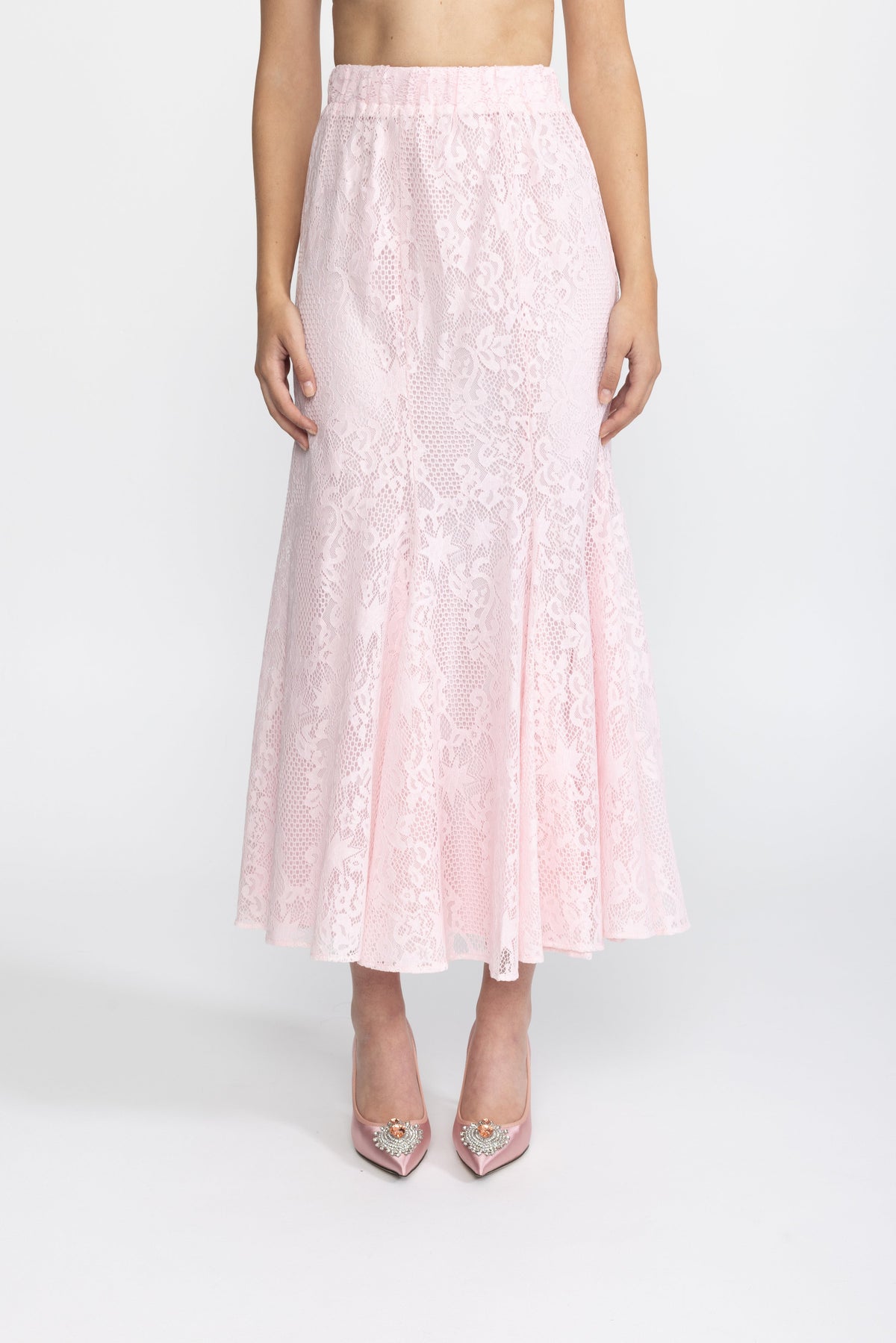 Pleated Chiffon Lace Peplum Blouse and Maxi Skirt Set - Pink