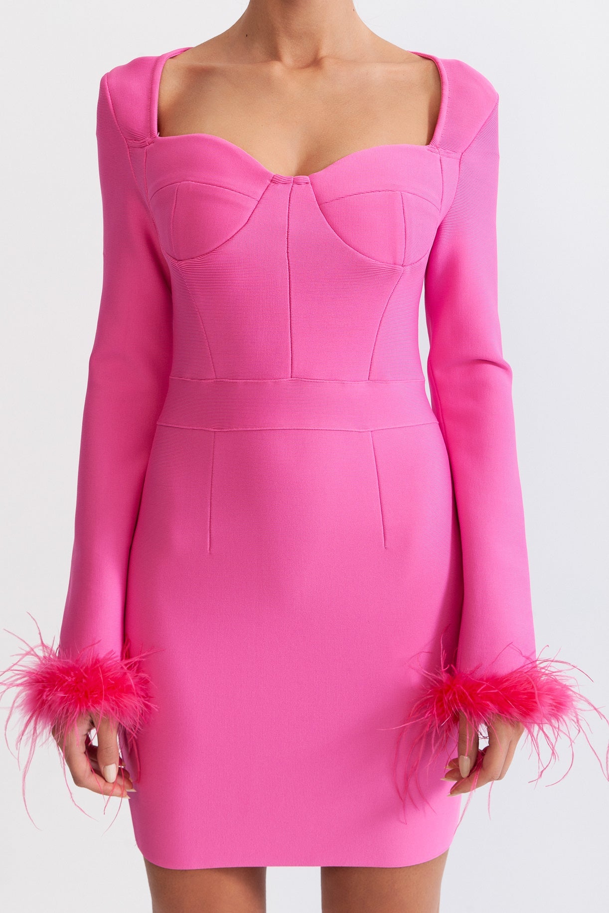 FRANCINE Long Sleeve Fur Mini Dress - Fuchsia Pink